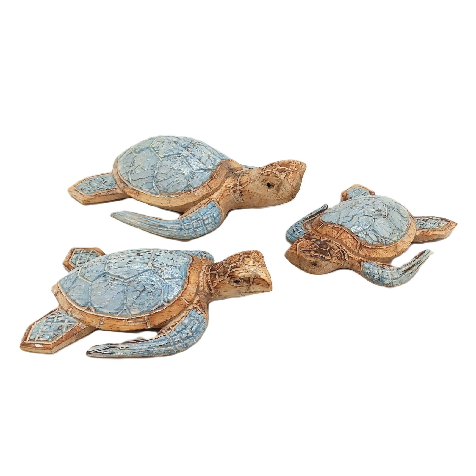 Sea Turtle Wood Carving Set Sealife Hatchling Hand Carved Coastal Beach Decor