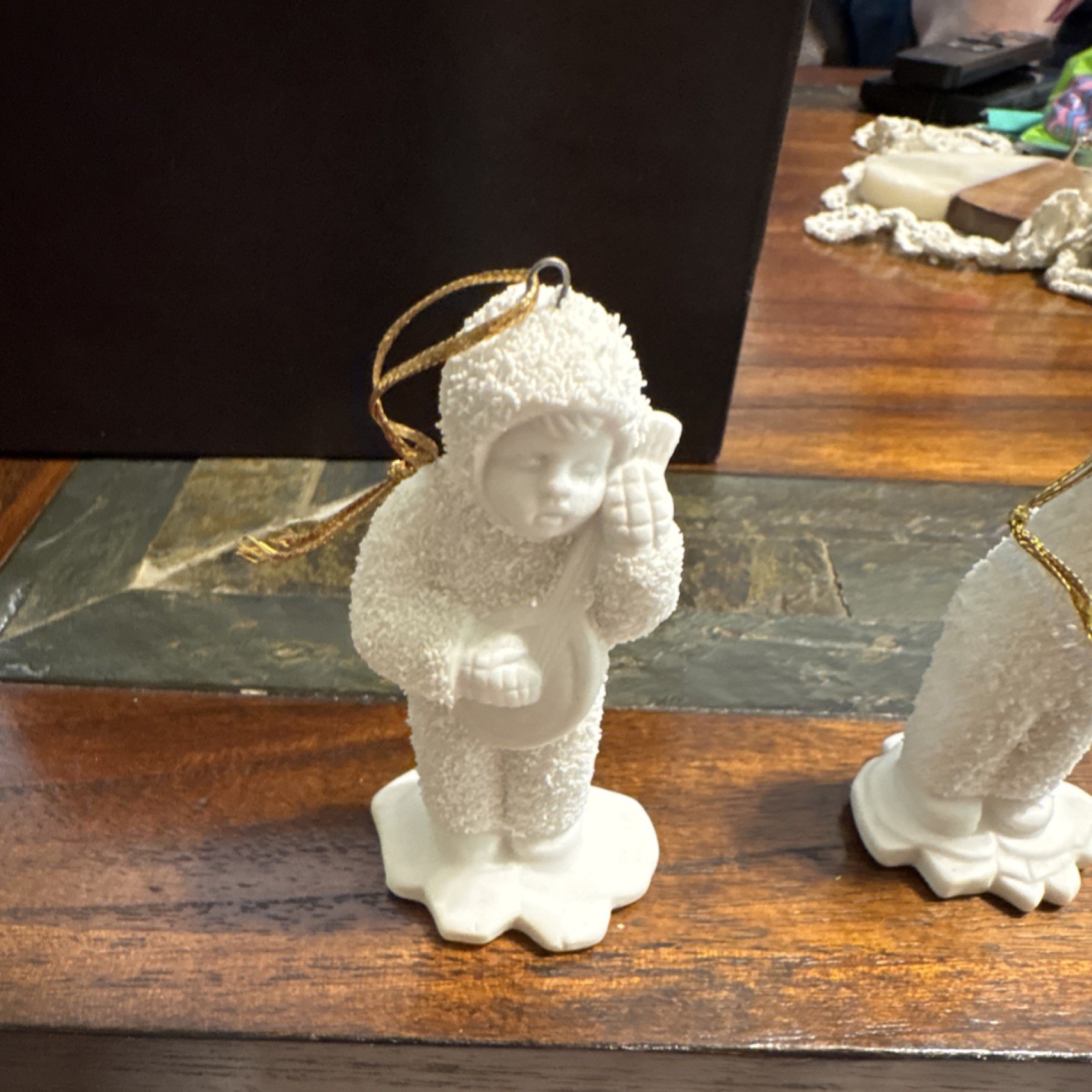 Snow babies (like) Porcelain Matte Hanging ornaments Set of 7 White