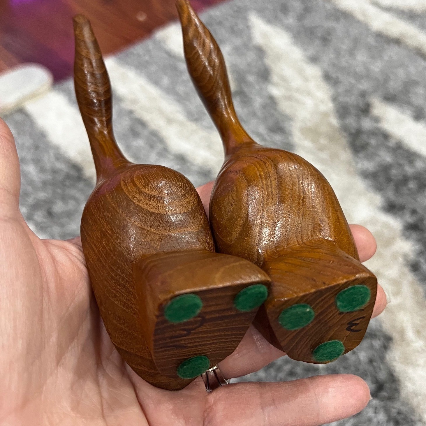 Vintage Hand Carved Wooden Duck Figurines Pair Mid Century Modern Wood Mini