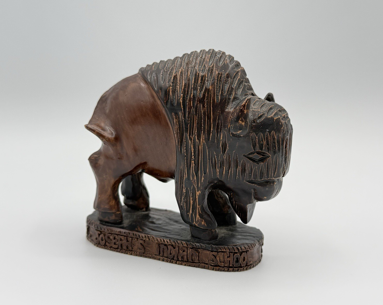 Vintage Hand Carved Wood Buffalo/ Bison Figure St. Joseph’s Indian School