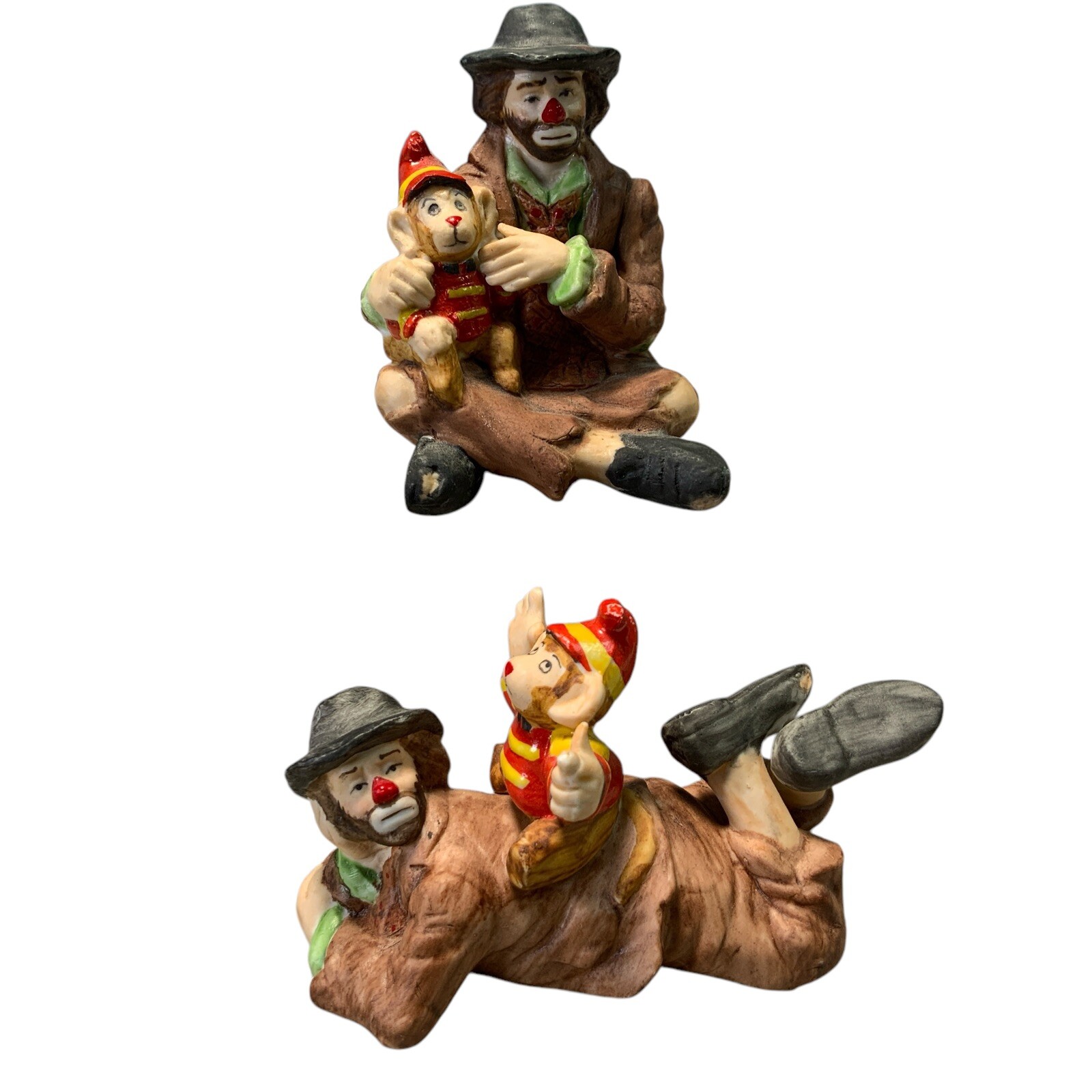 Vintage Emmett Kelly Jr Flambro Collection Clown Monkey Figurines 3.75in