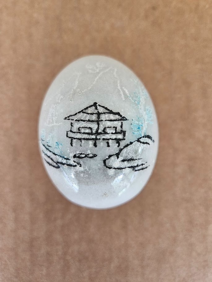 Vintage Alabaster Marble Egg Hand Carved Etched Painted with Stand