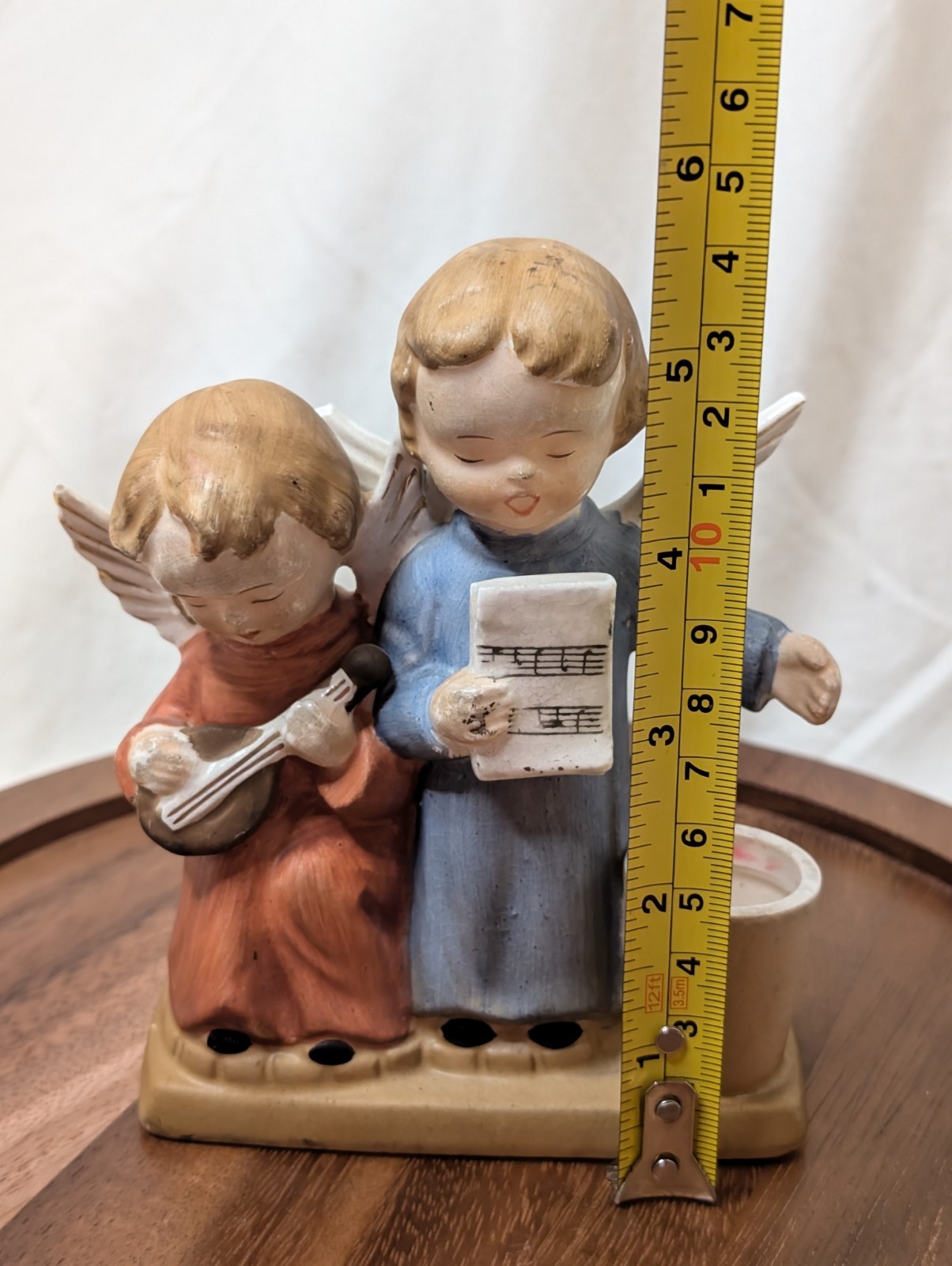 Vintage Pair Carol Singing Angels Taper Candle Holder Made in Japan Instrument