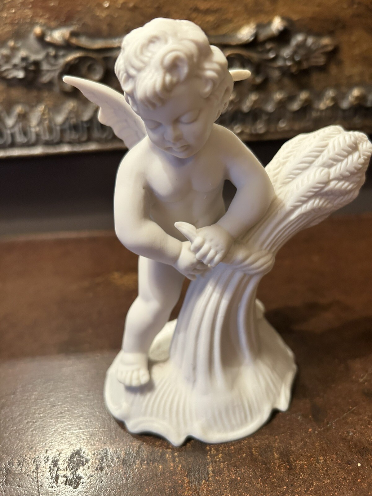 Karl Klette Dresden Germany #2040 White Bisque Angel Cherub-Autumn-Perfect!