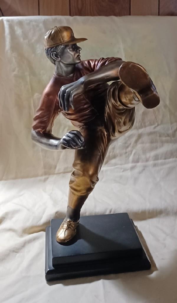 Baseball Pitcher Sculpture – Art Deco – 15″ Tall – Copper Like Finish – Resin