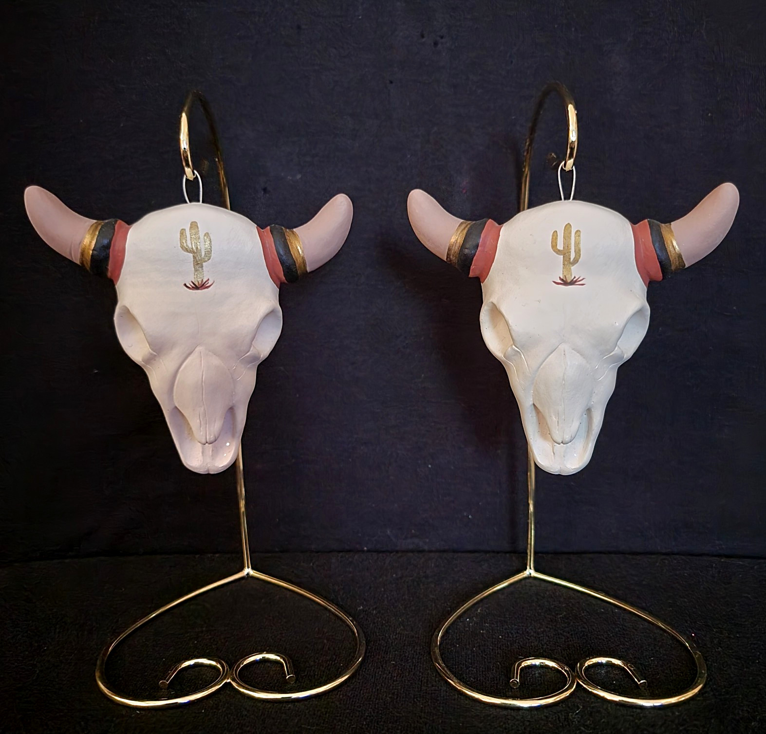 Vintage Hand Painted Cow Skull Southwestern Ornaments Tumbleweeds Bilie Porter