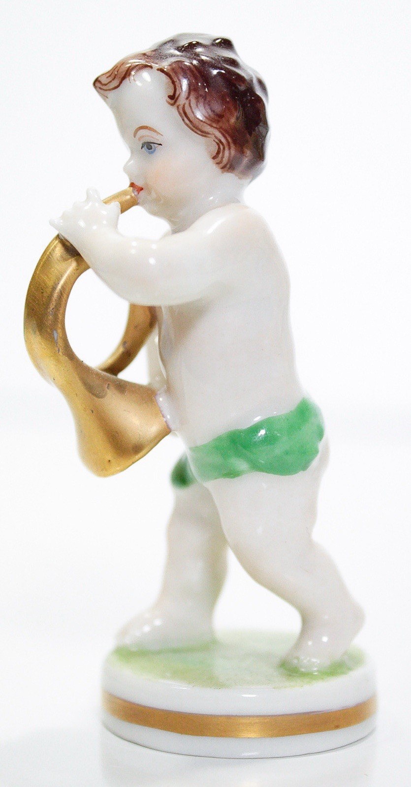 MULLER VOLKSTEDT Dresden Hand Painted French Horn Player Porcelain Figurine