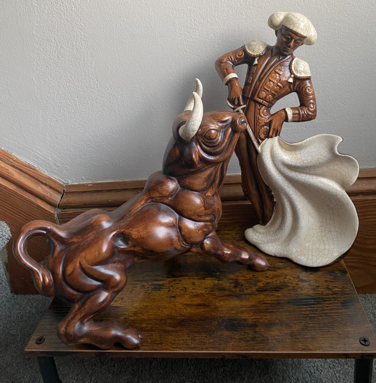 Vintage MCM Treasure Craft Matador & Bull Ceramic Statues Figures Large