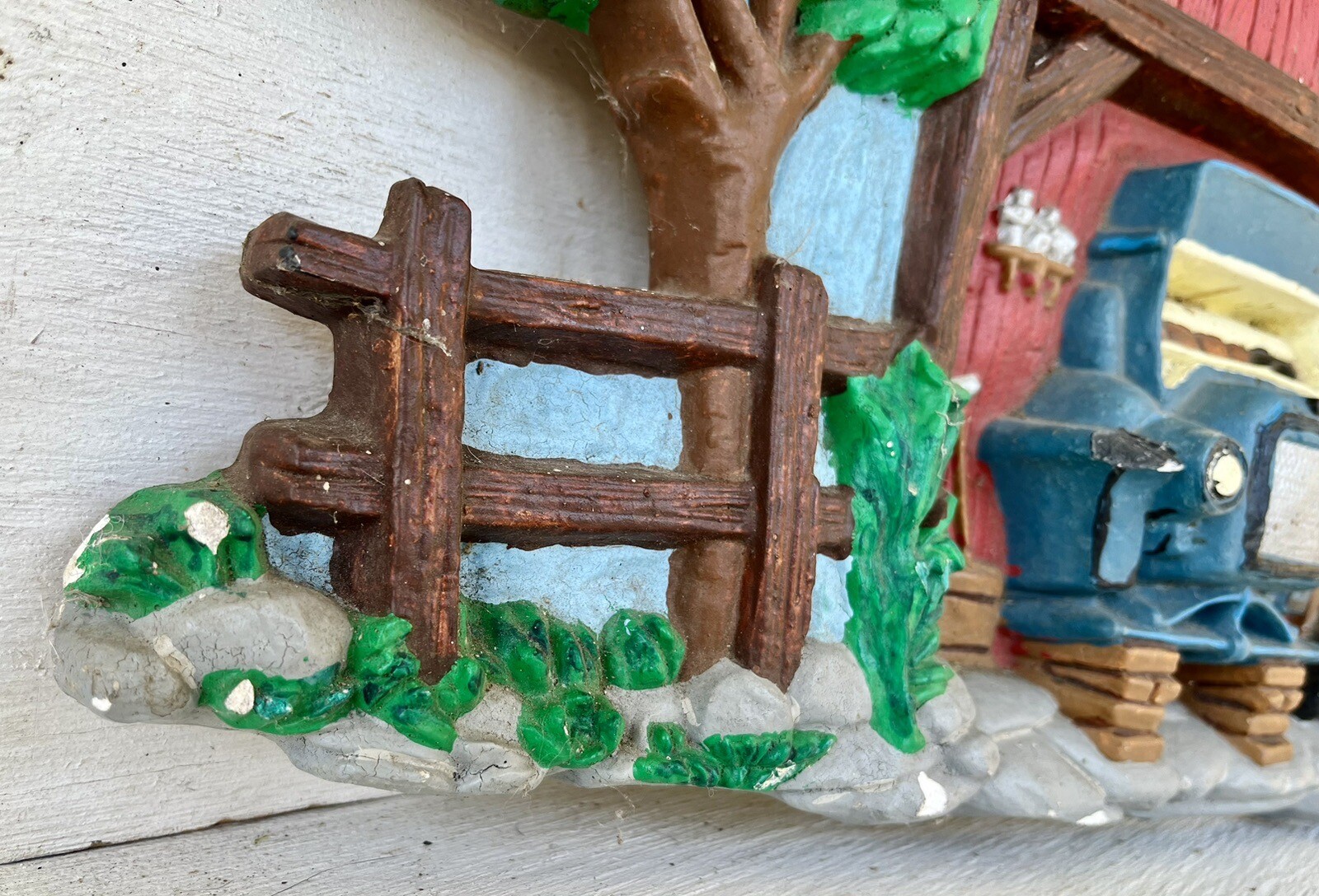 SALE-Vintage Chalkware Plaster 3D Barn Farm Scene Wall Hanging (Heavy 21lb) 38”