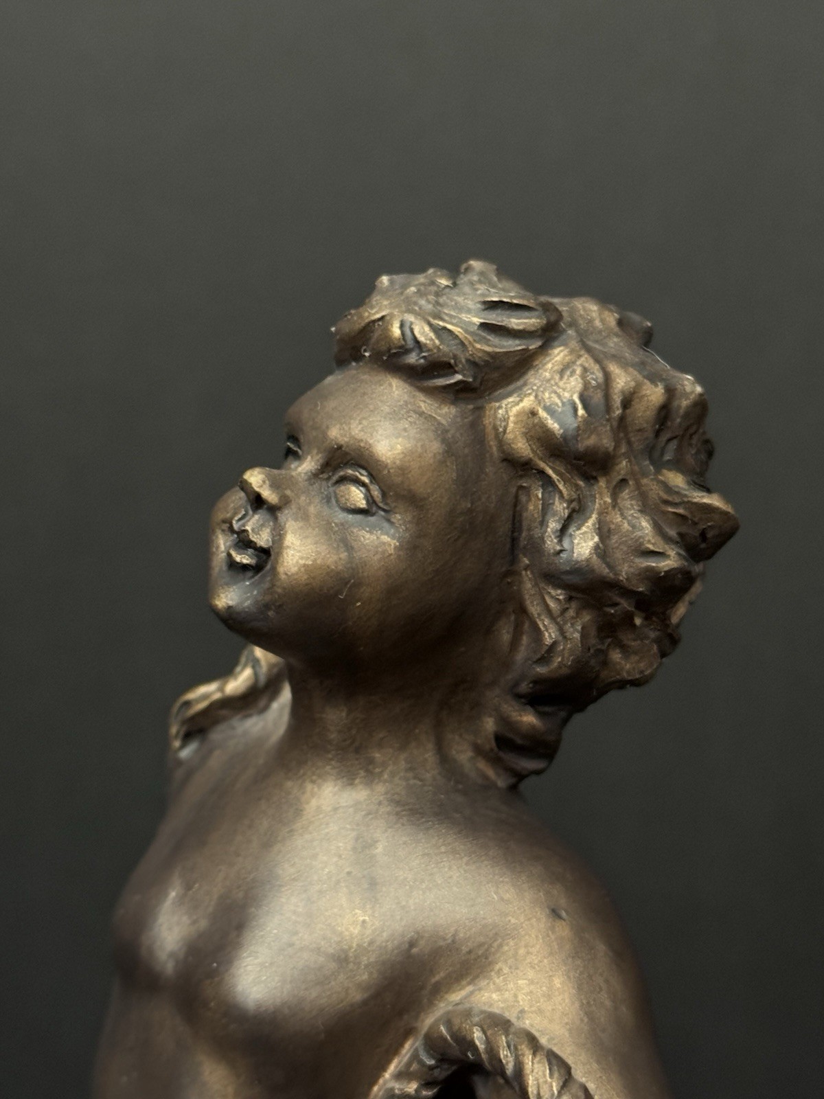 Vintage Cherub Putti Basket Figure Art Nouveau Bronze Finish Decorative Statue
