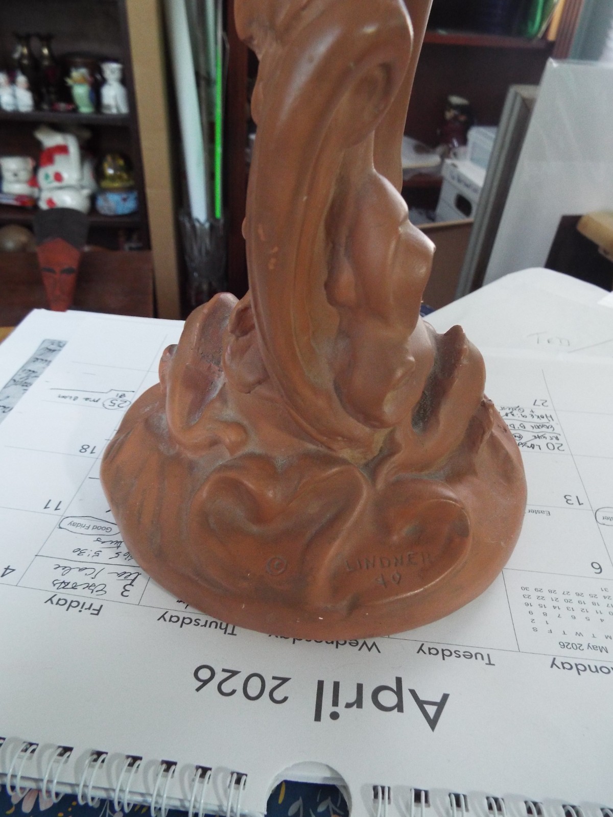 YOUTHFUL FEMALE NUDE SCULPTURE CIRCA 1940-1950 MCM J.W.LINDNER /