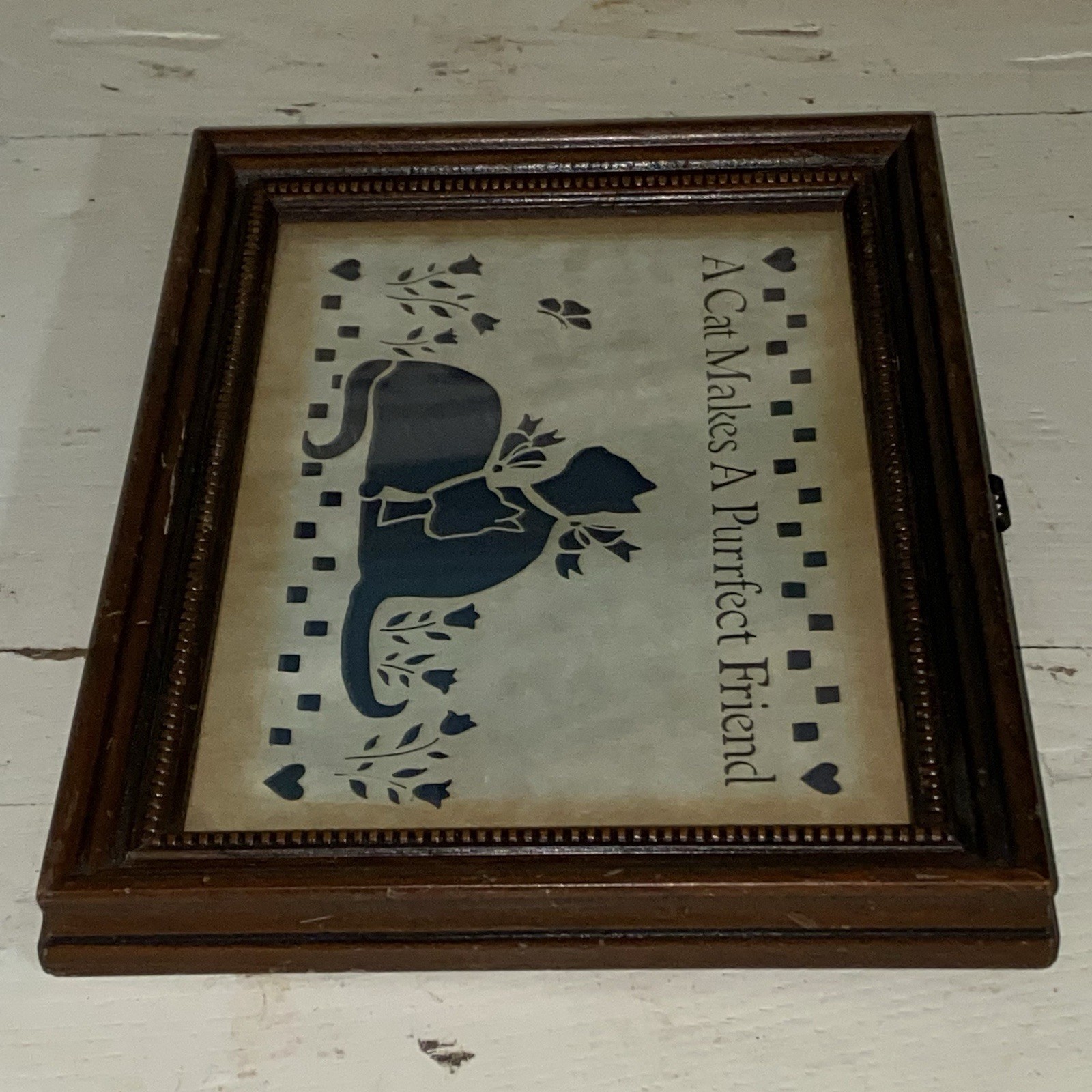 VTG Figi Graphics Country Cuts Scherenschnitte Cat Makes A Perfect Friend Framed