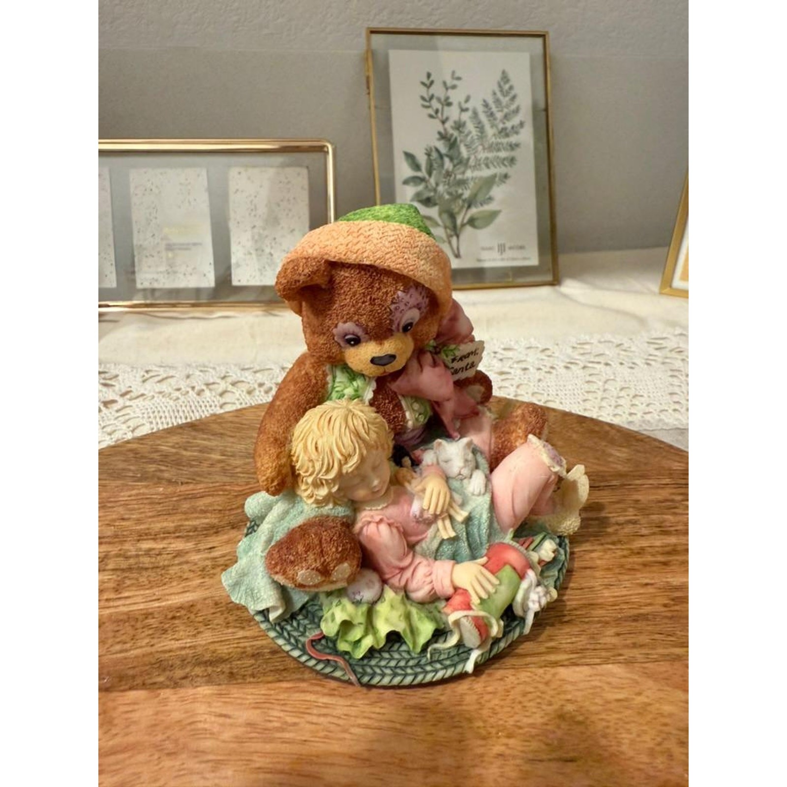 Vintage Hand-Painted Resin Figurine | Teddy Bear & Child Nursery Decor