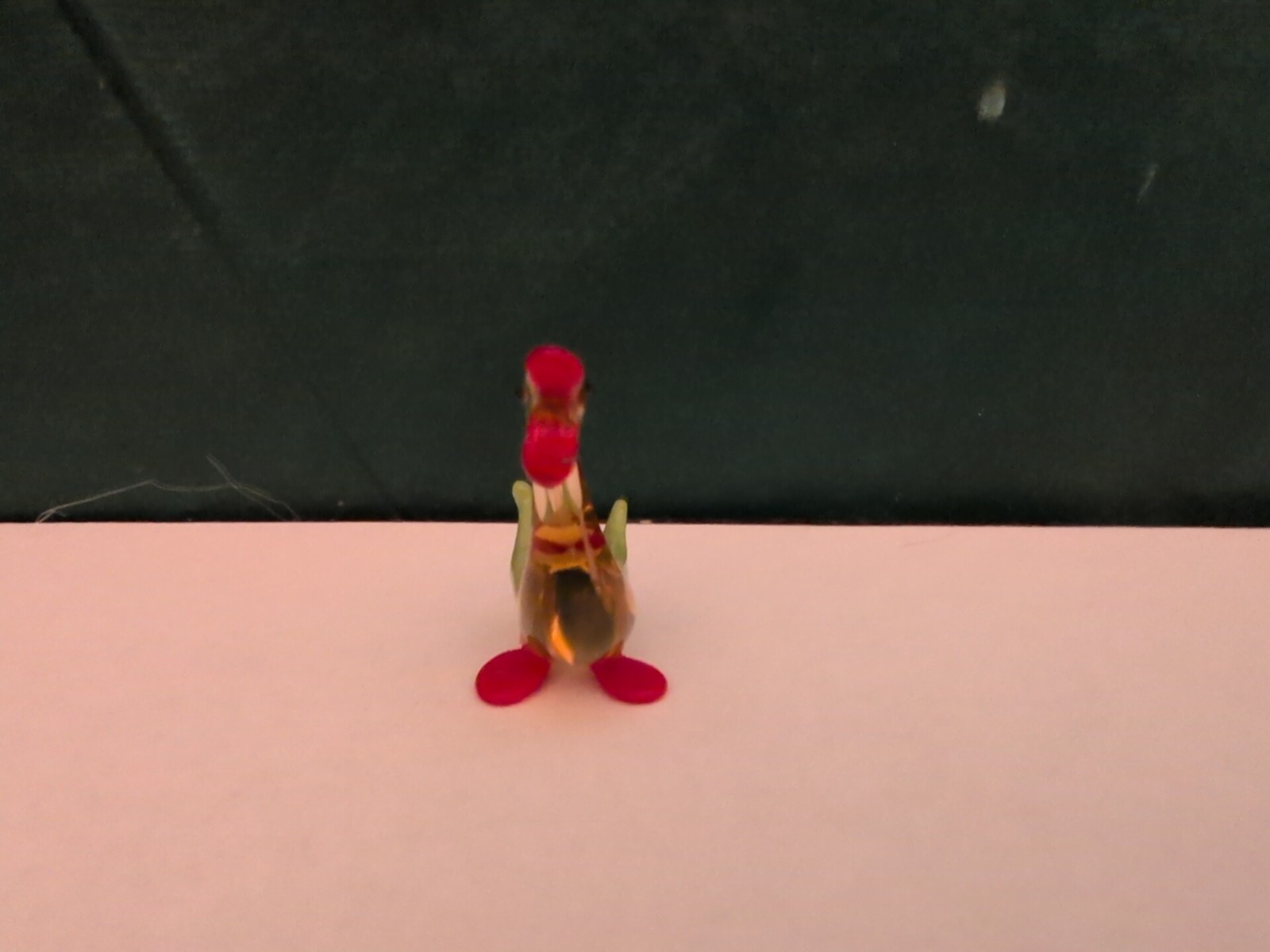Vintage Swan Miniature Glass Figurine Hand Blown Art Glass Clear Yellow Red
