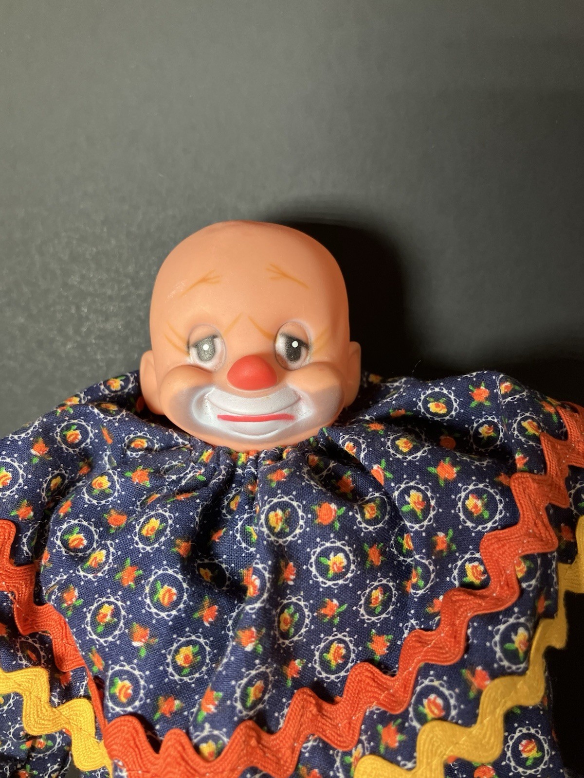 Vintage Handmade Block Clown Circus Costume Shelf Sitter Orange Blue Brown 19”