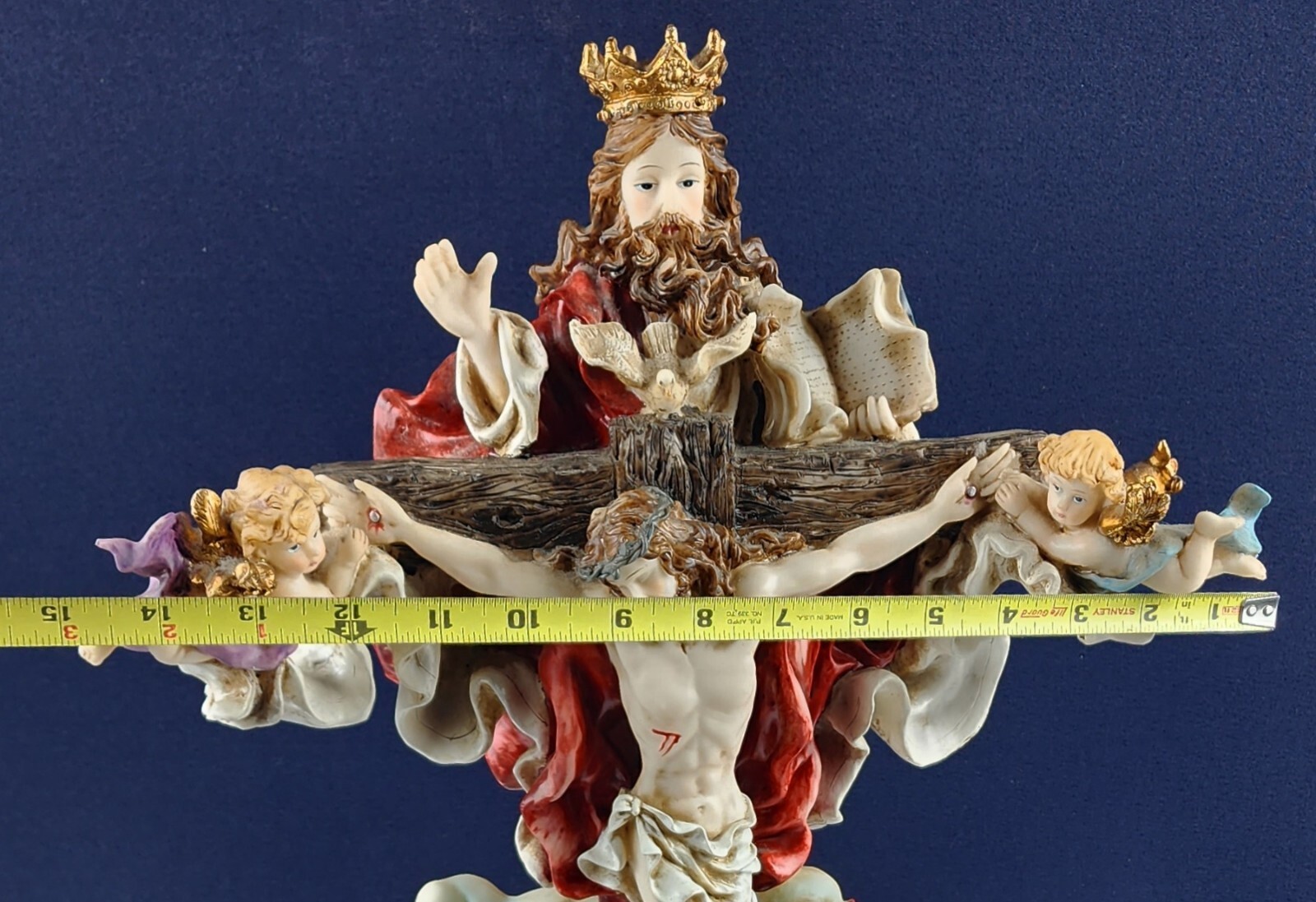 Autom, Holy Trinity – 18″ Resin Sculpture, Self Standing Crucifix on Wooden Base