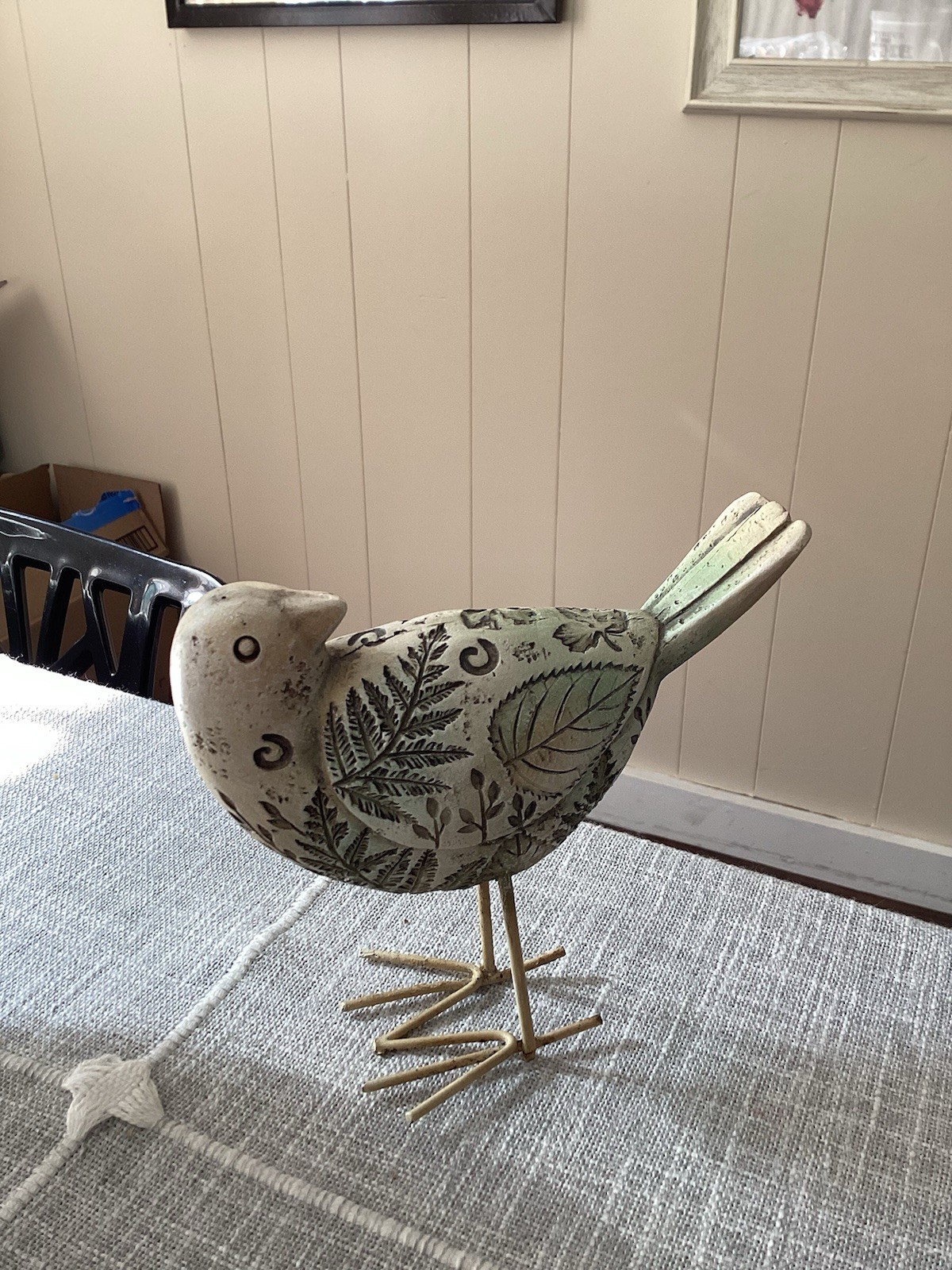 Cottage Core Bird Figurine Hand Painted Botanical Motifs 5” X 5”