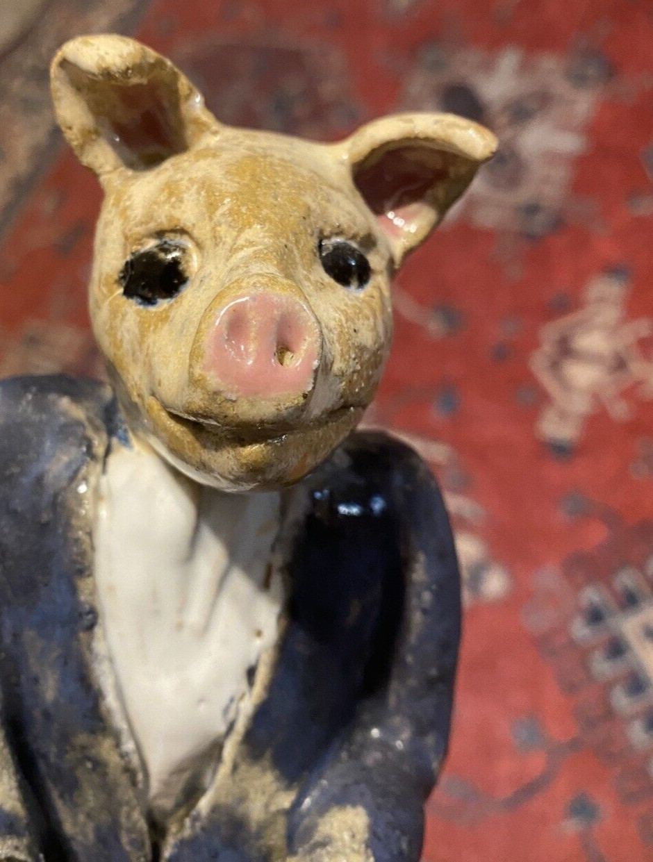 Vintage Pig Sculpture Anthropomorphic Art Figurine Statue Hog Sopwith Rare Ooak