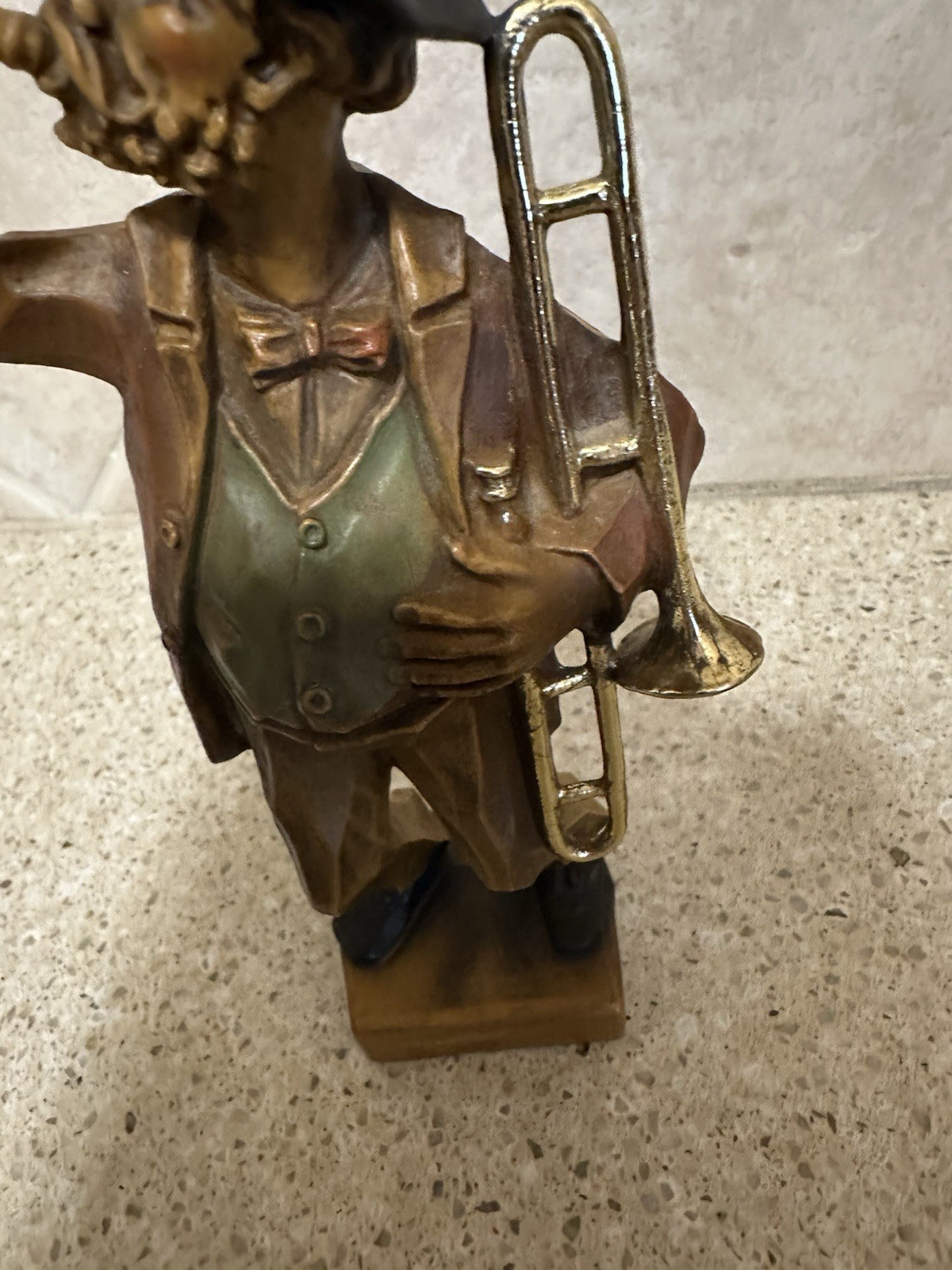 Black Forest Figurine Hand Carved Collectible Vintage Gold Instrument Musician