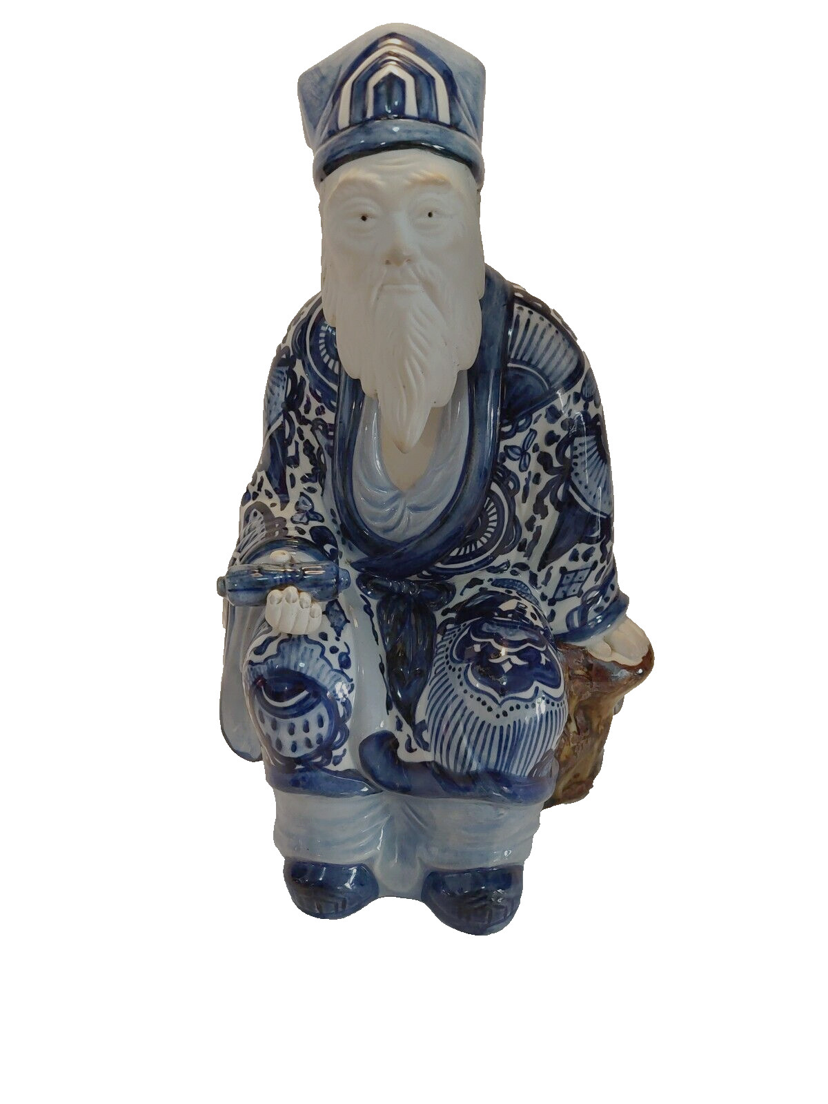 Rare Frederick Cooper Japanese Man Sitting 12″ Tall Blue/White Porcelain #5494
