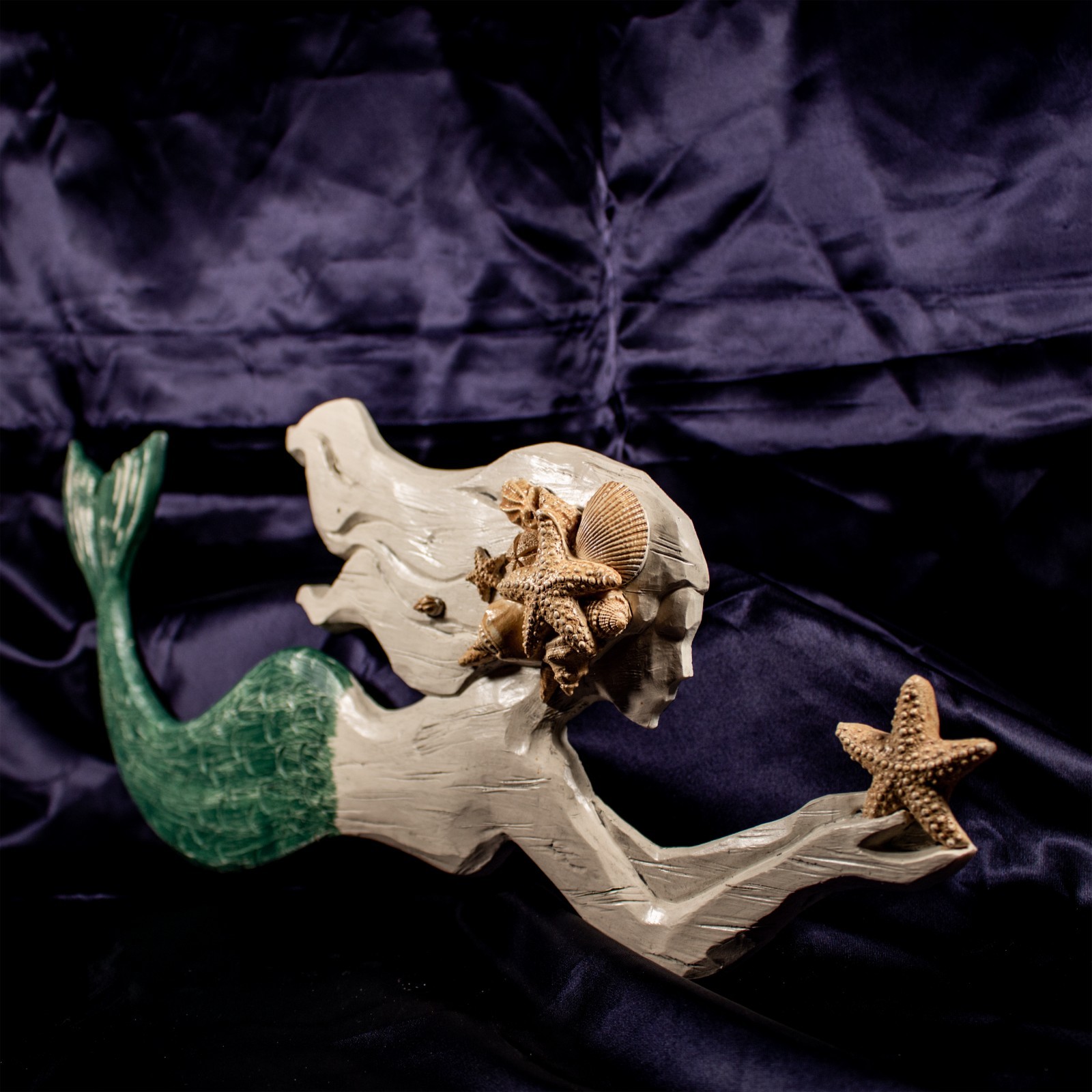 Vintage Oceana Mermaid Starfish Seashell Wood Cast Wall Plaque 6.5″L x 20″W