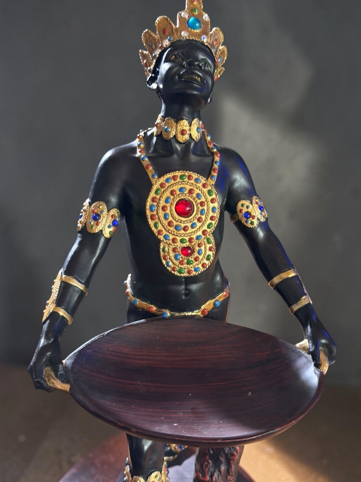 Baroque Style Blackamoor Figurine Statue Holding Serving Tray