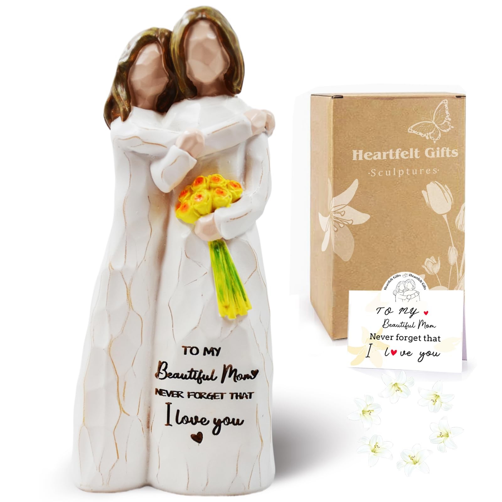 Mom Birthday Gift From Daughter HandPainted Hug Sculpted Figurine Flowers