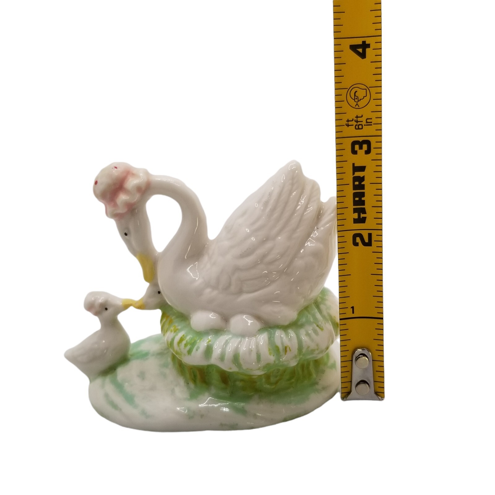 Mother Swan and Babies Homco 1467 Porcelain Figurine Mama Pink Bonnet Vintage