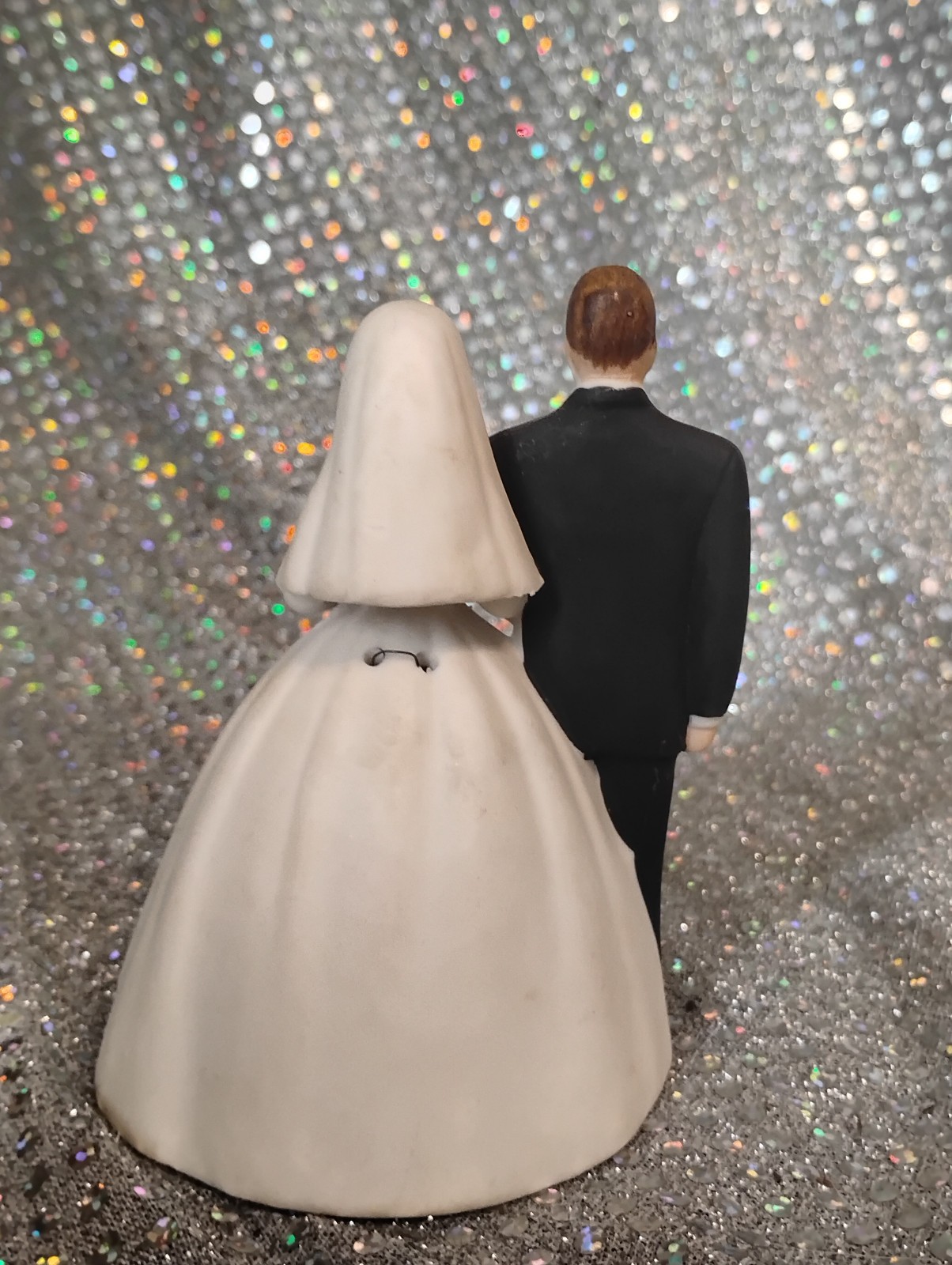 Vintage Lefton Bride and Groom Wedding Porcelain Bisque Bell Figurine 4″ Tall