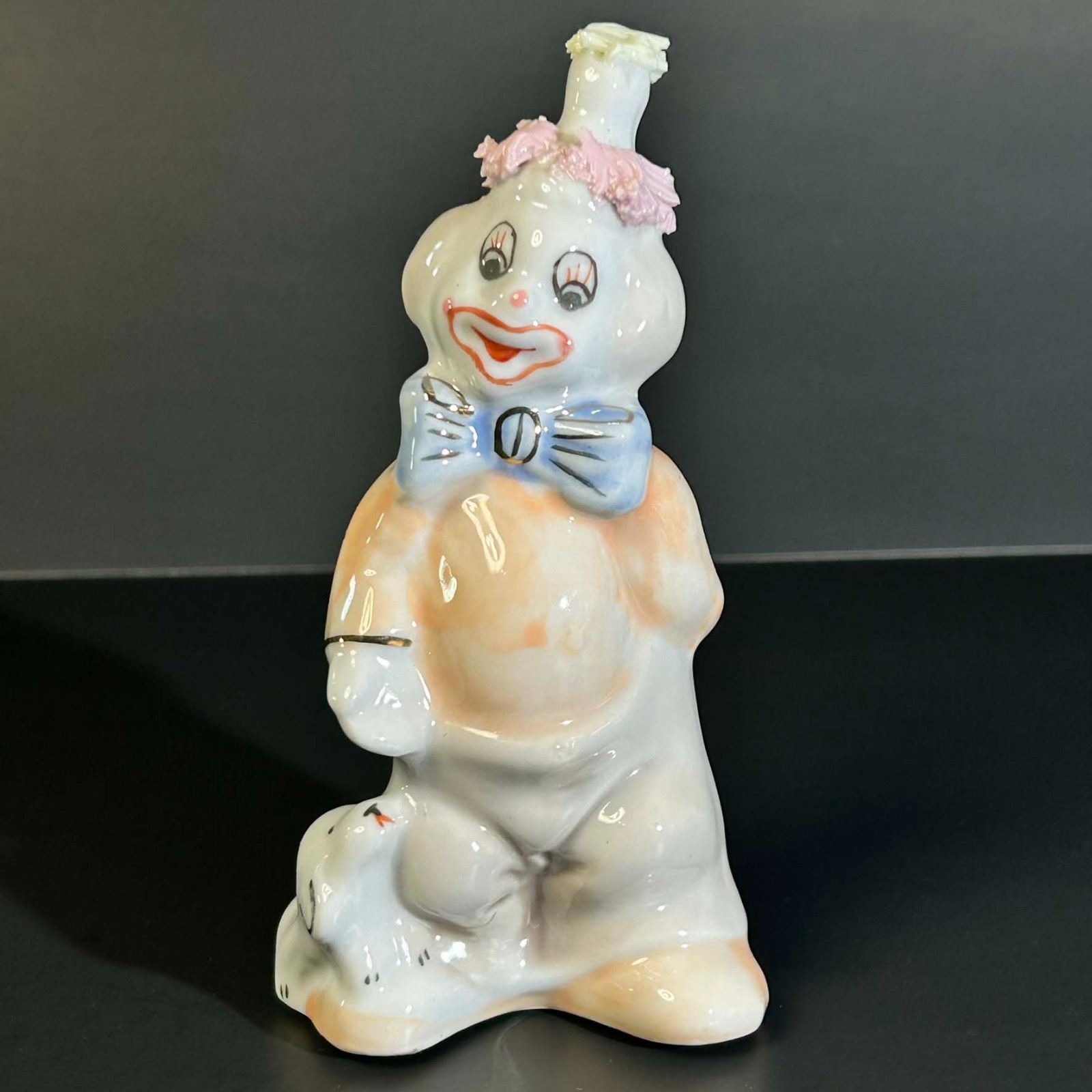 Vintage Porcelain Clown w/Puppy Figurine Hand-Painted Circus Decor 5.25” Tall