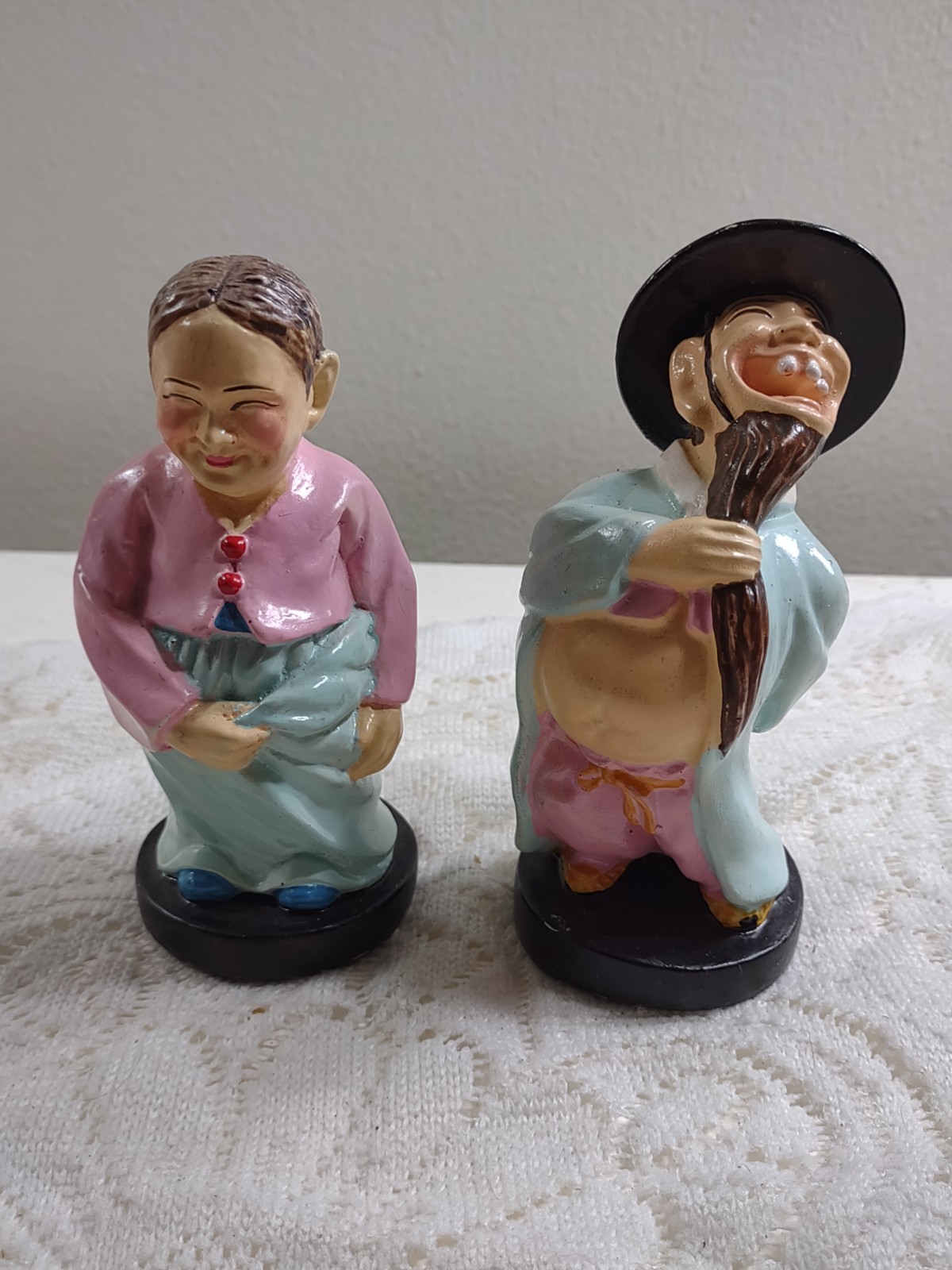 Vintage Korean Couple Figurines Happy Eclectic Decor Pieces Beautiful Condition