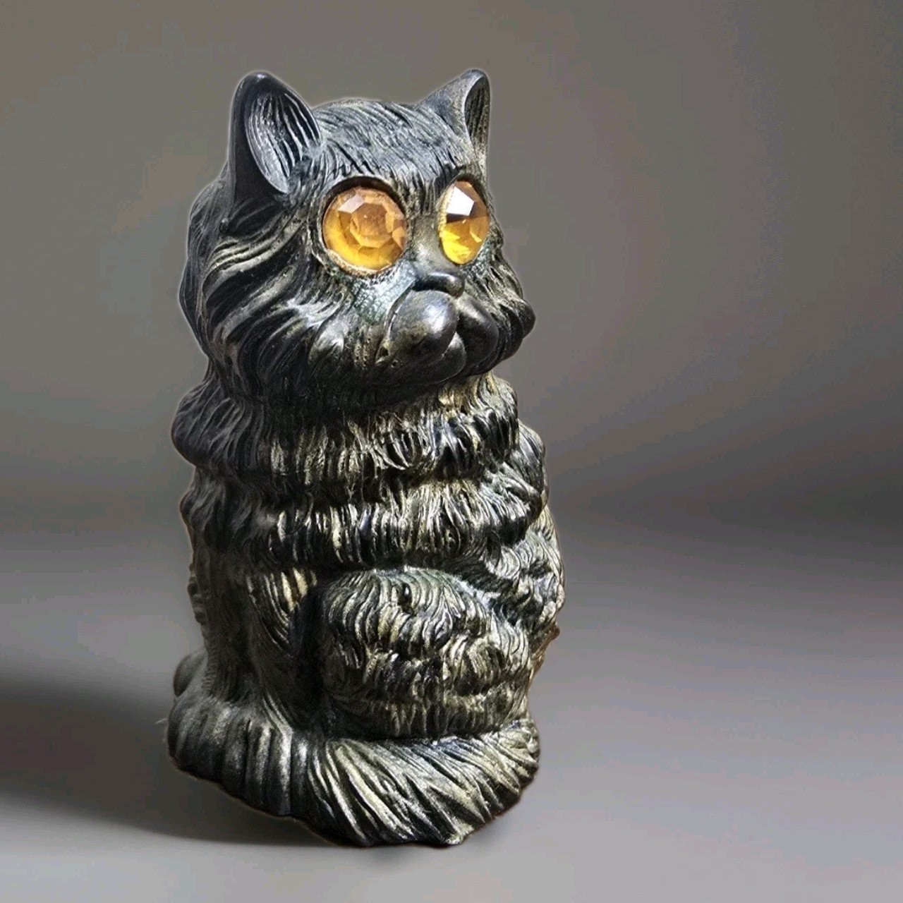 Cat Figurine Resin 3″ Bronze/Brown Color w/Gold Orange Spooky Eyes Made in Italy