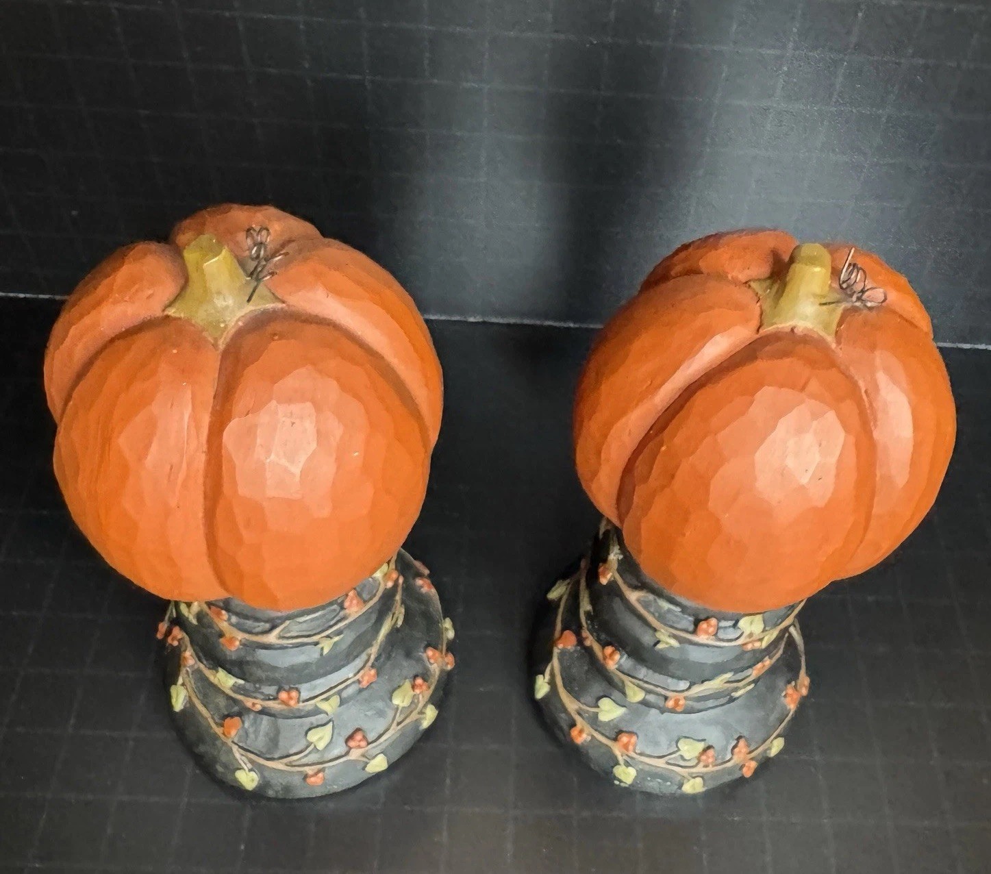 Blossom Bucket Primitive Pumpkins on Pedestal Set Fall Suzi Skoglund 2007 Rare