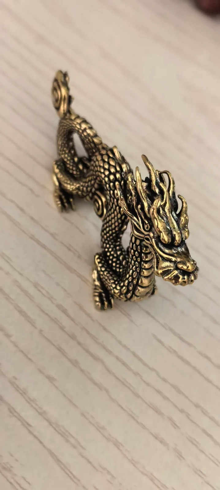 3.7 Solid Brass Vintage China Dragon Auspicious Statue Home Lucky Ornament Gift