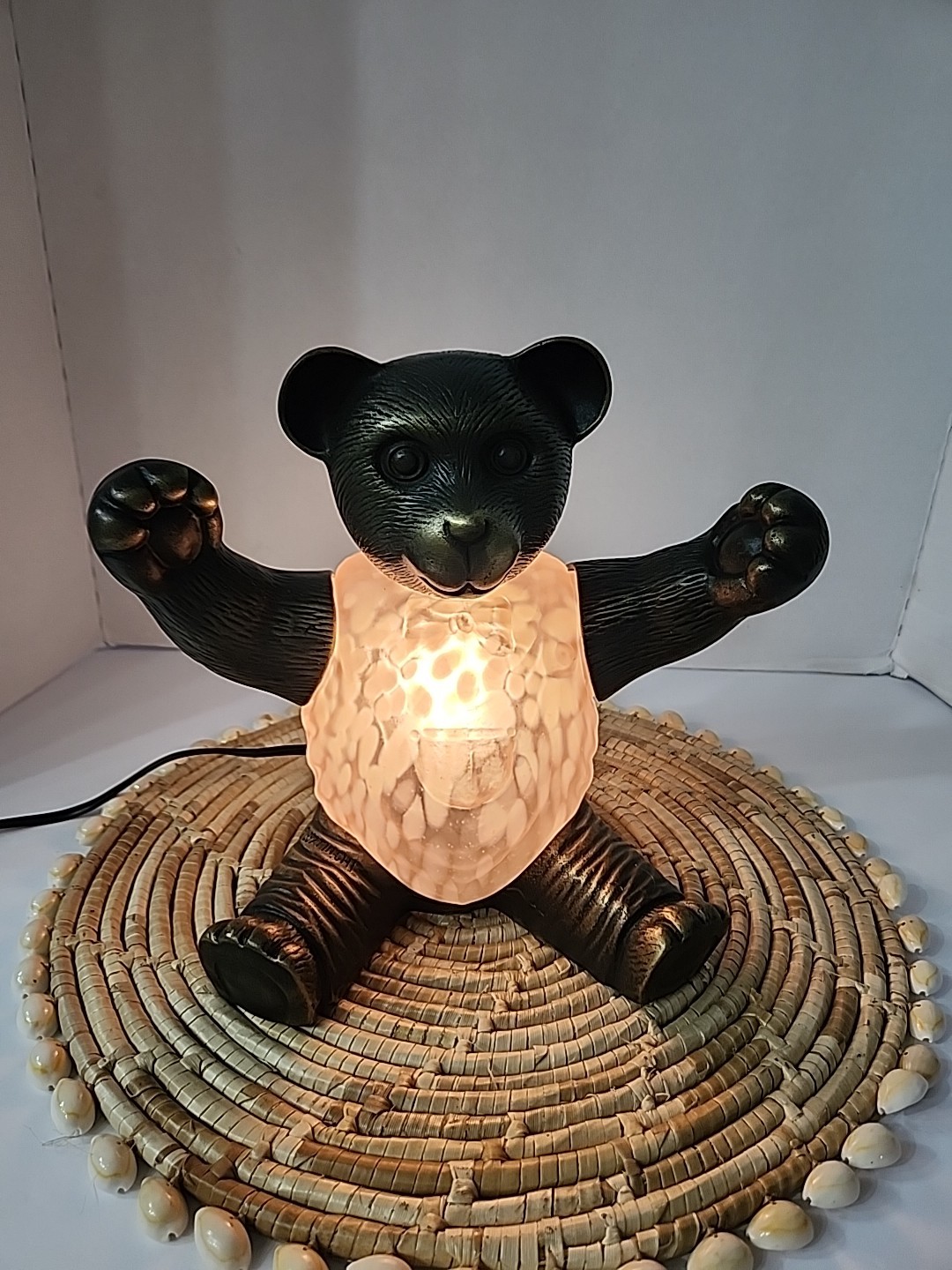 Vtg Tin Chi Rare Solid BRASS & Glass Large Teddy Bear Lamp / Night Light NEW