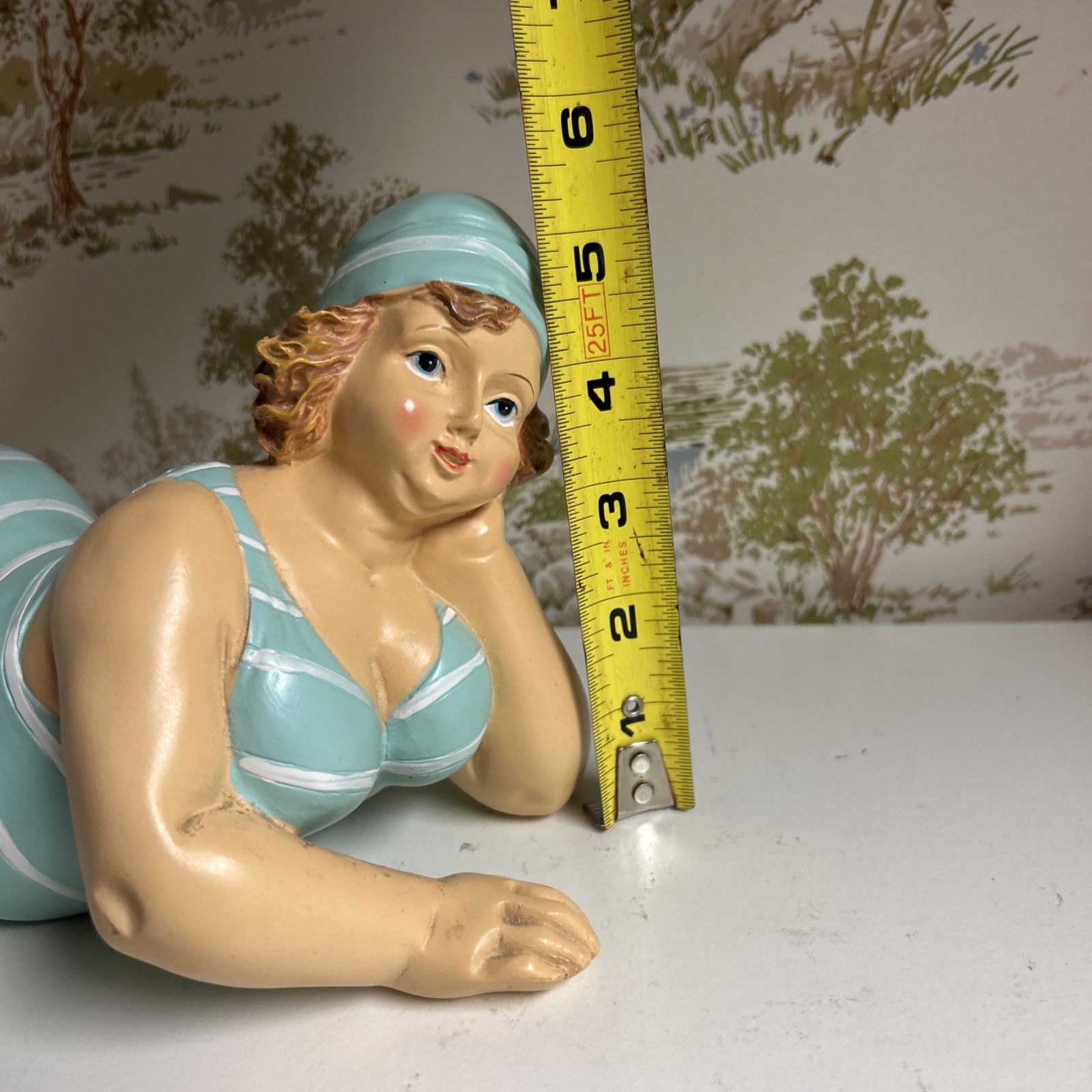 Figurine 14” Long “Bathing Beauty” Retro Swimsuit Curvy Robust Plump Lady