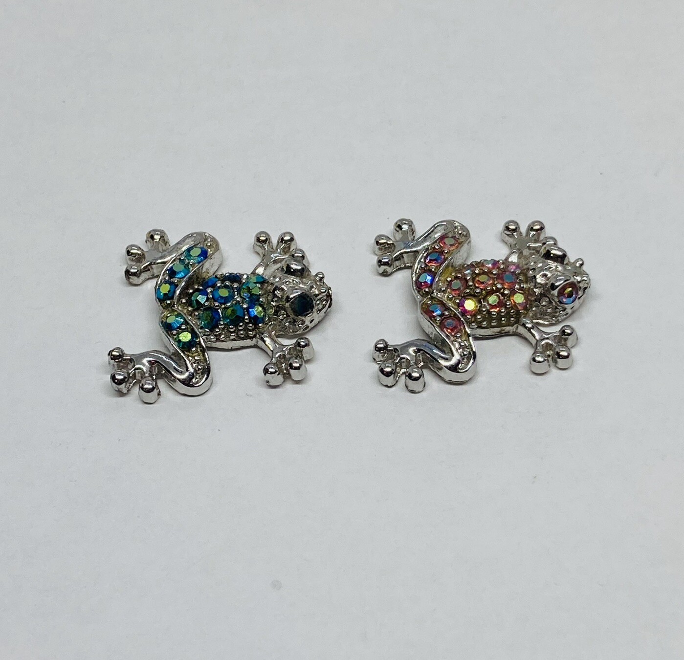 Vintage Multicolor Rhinestones Frog Figurine Set Dollhouse Table Top Decor 1