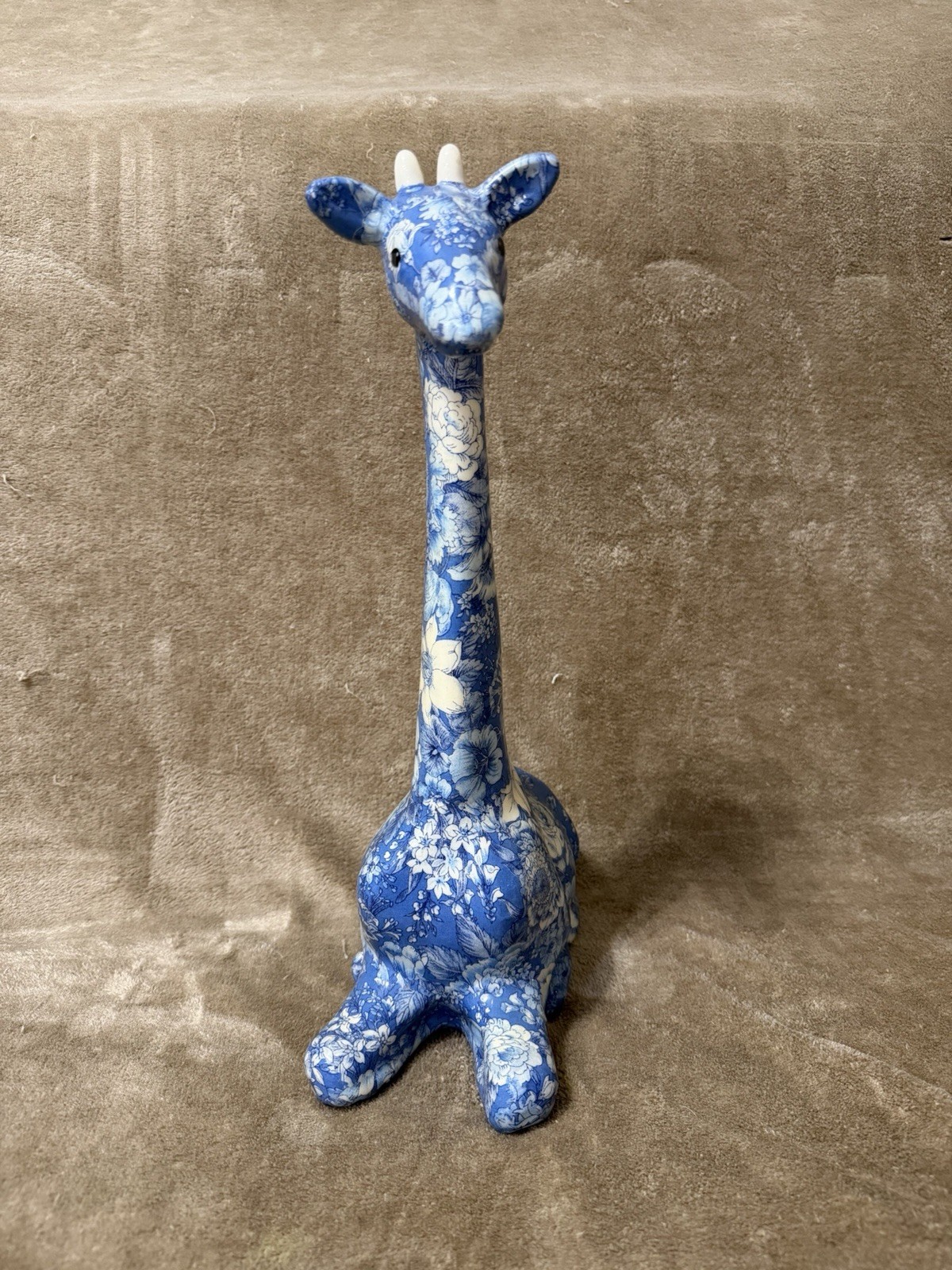 Giraffe Figurine Blue White Floral Boho Joan Baker Designs Porcelain Patchworks