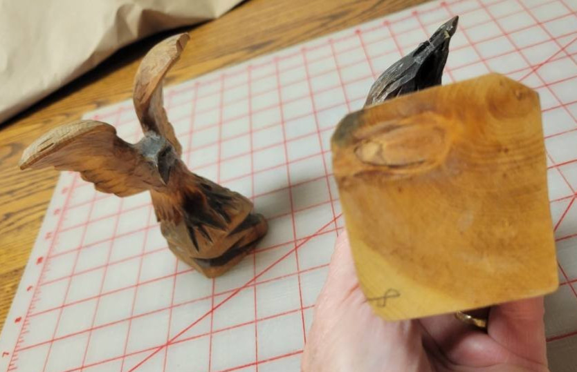Vintage Hand-Carved Pair of Wooden Folk Art Eagles