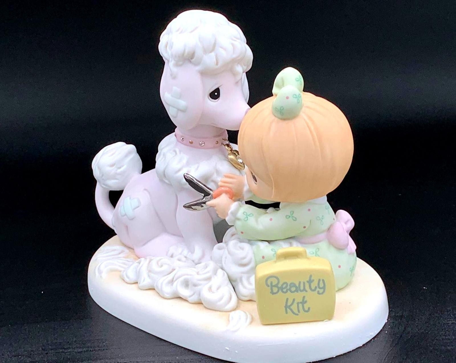 Precious Moments Girl Grooming Poodle Dog Figurine “Beauty Kit” Pastel Porcelain