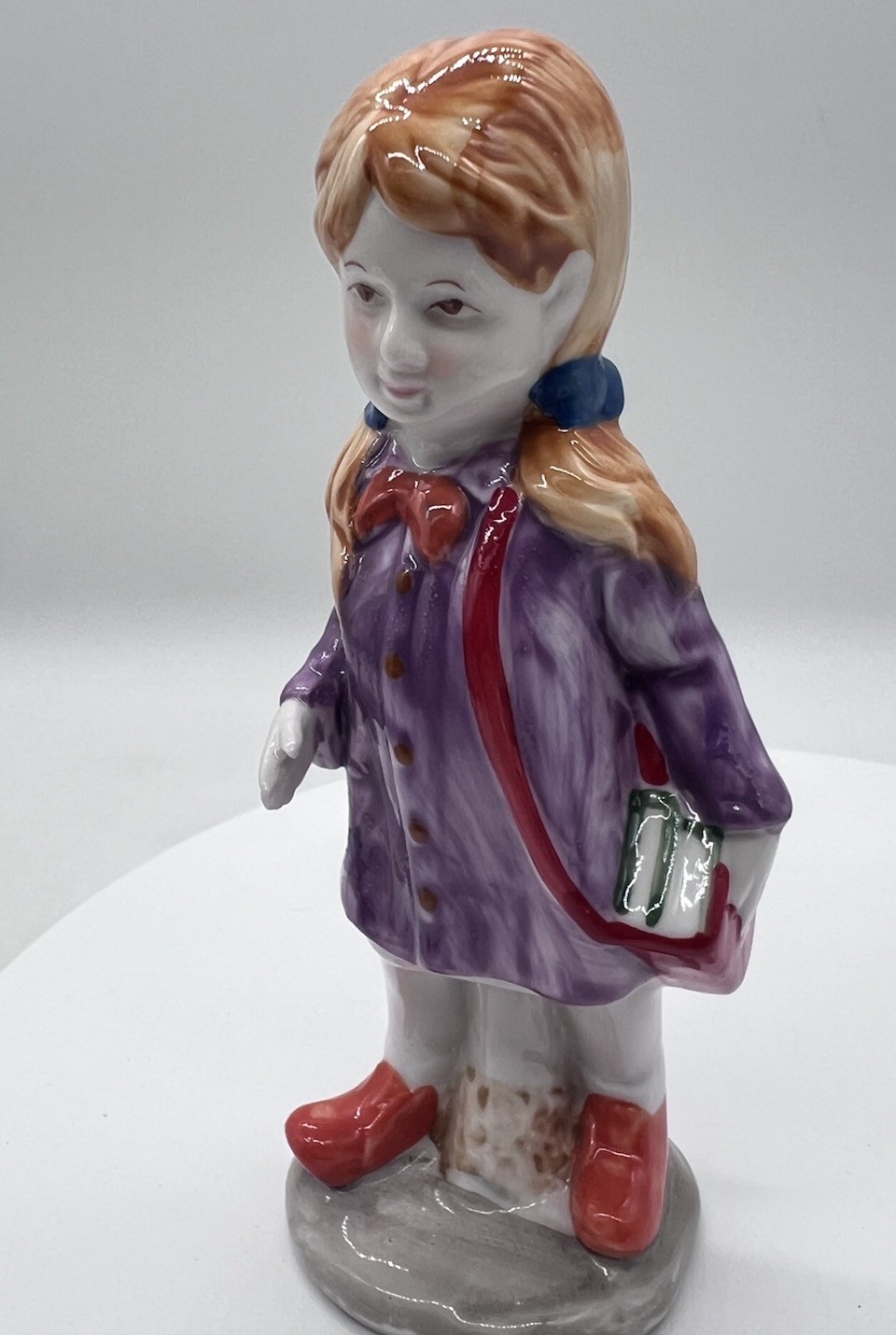 Porcelain Children Figurine Girl With Lunch Bag Multi-Colored 6.5” #137