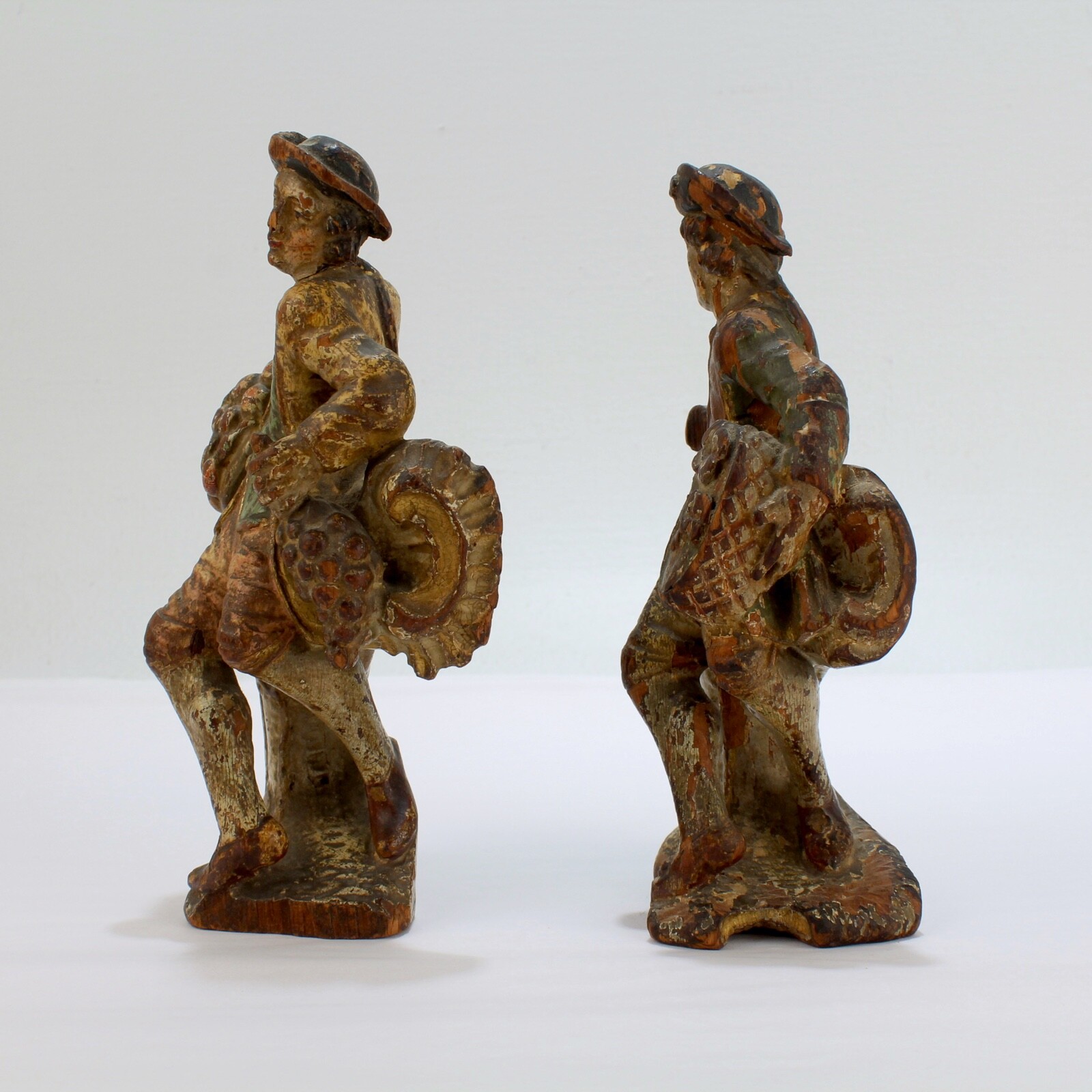 Pair Baroque 18c Carved Polychrome Painted Wooden Continental Figures – santos
