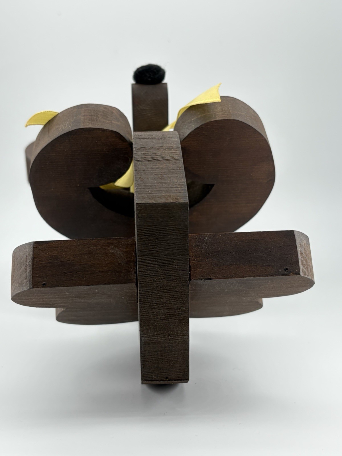 Wood Mouse Figurine 3D Effect Woodgrain Brown Yellow Ribbon Animal Sculpture
