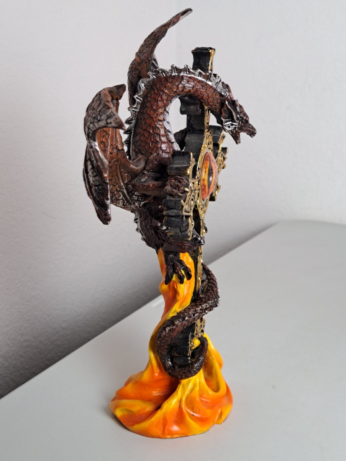 Dragon Wrapped Around Cross with Dragon’s Eye in Center Resin 10″ Fantasy Statue