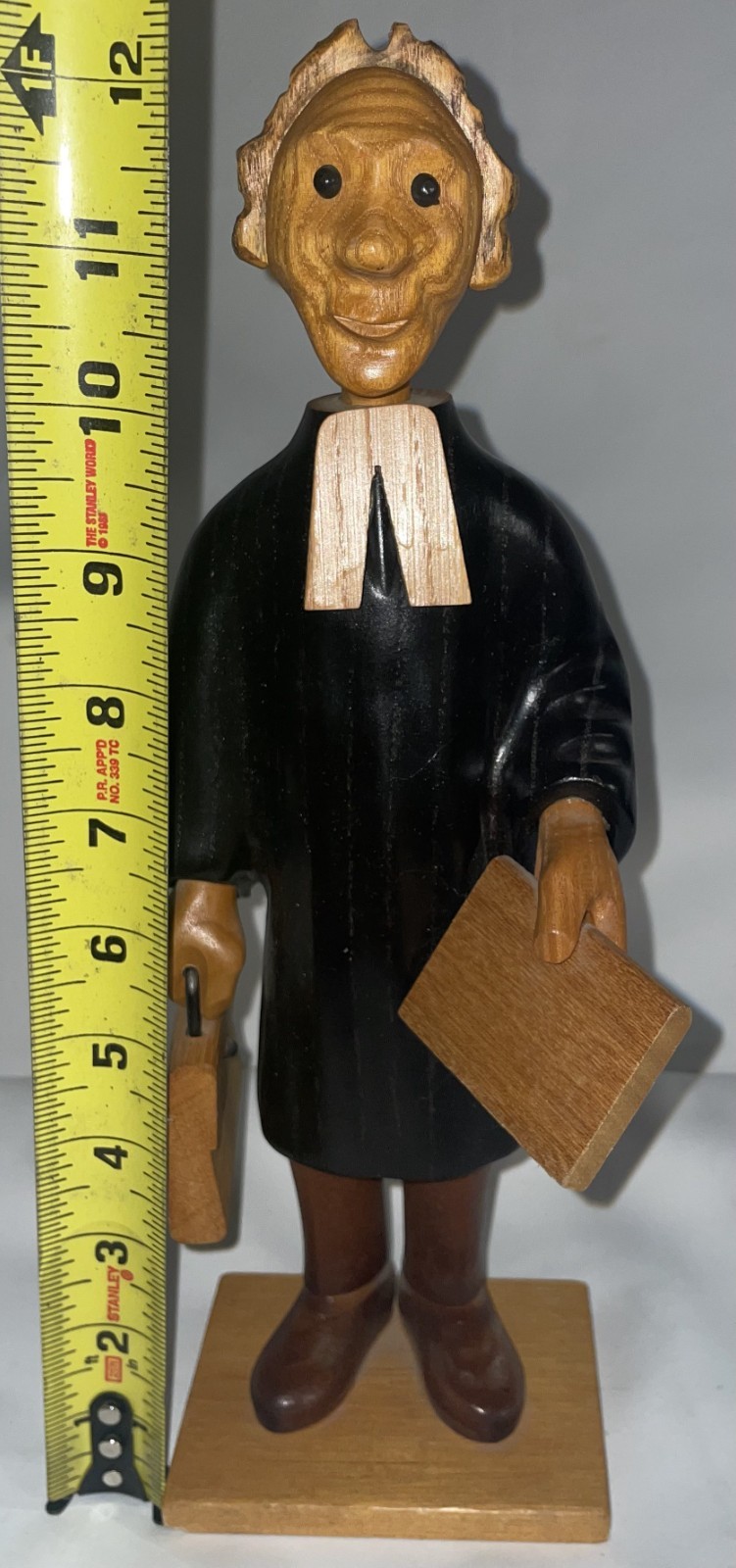 Hand Crafted Wooden Tax Payer Figure Italy 12 3/4 Inches High