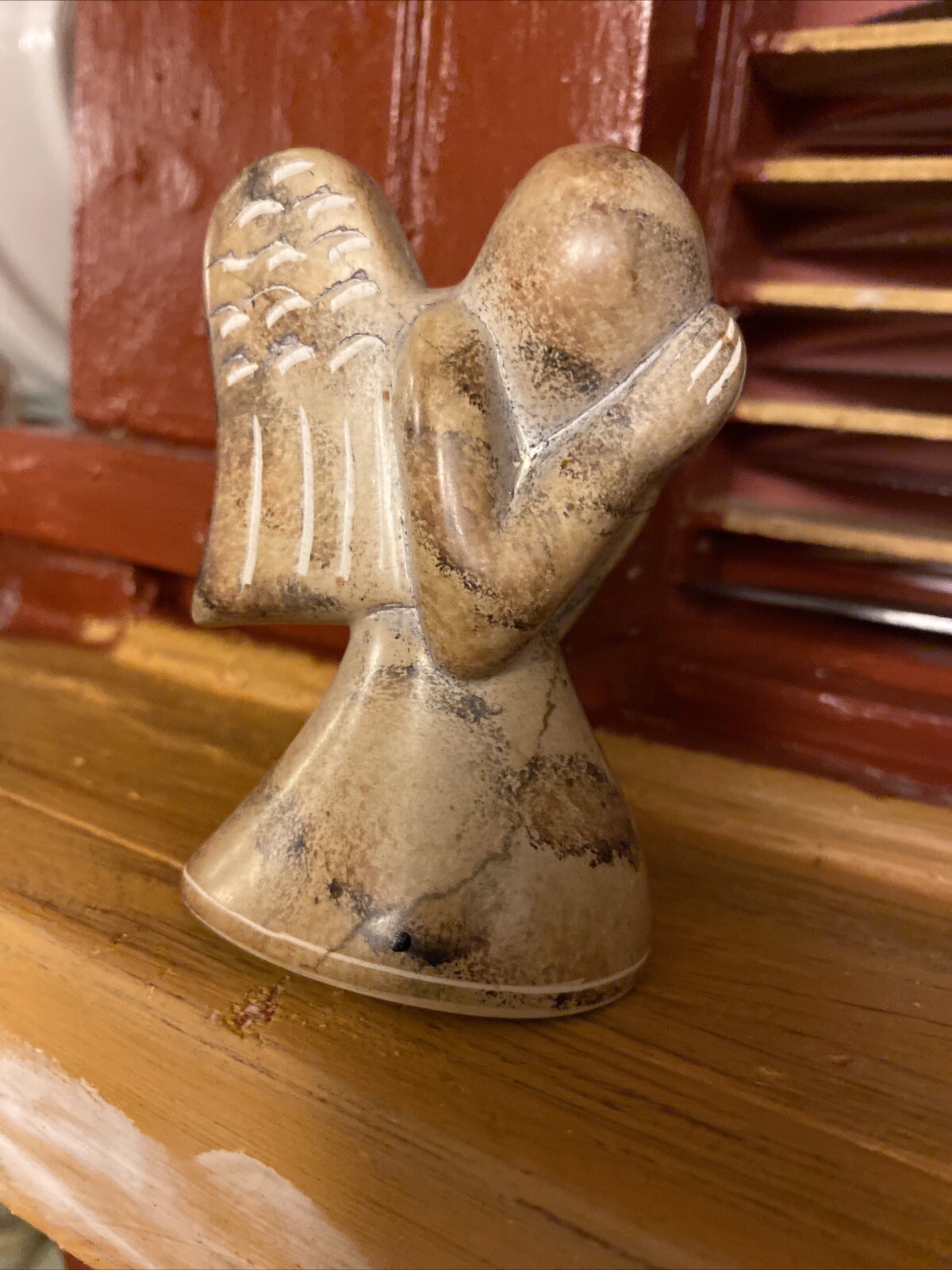 Vintage Carved Marble Angel Kneeling Praying Hands Figurine 3”