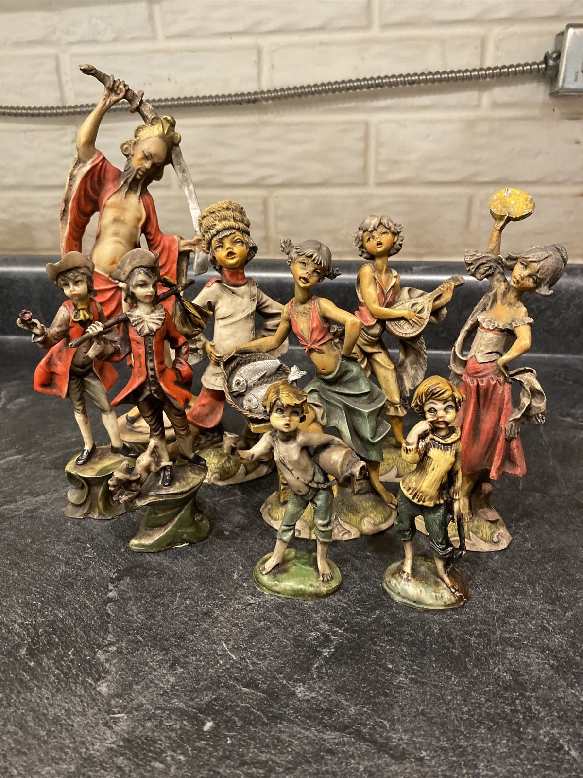 Lot Of 9 Various Vintage Mid Century Fontanini Resin Figurines Depose Italy~Look
