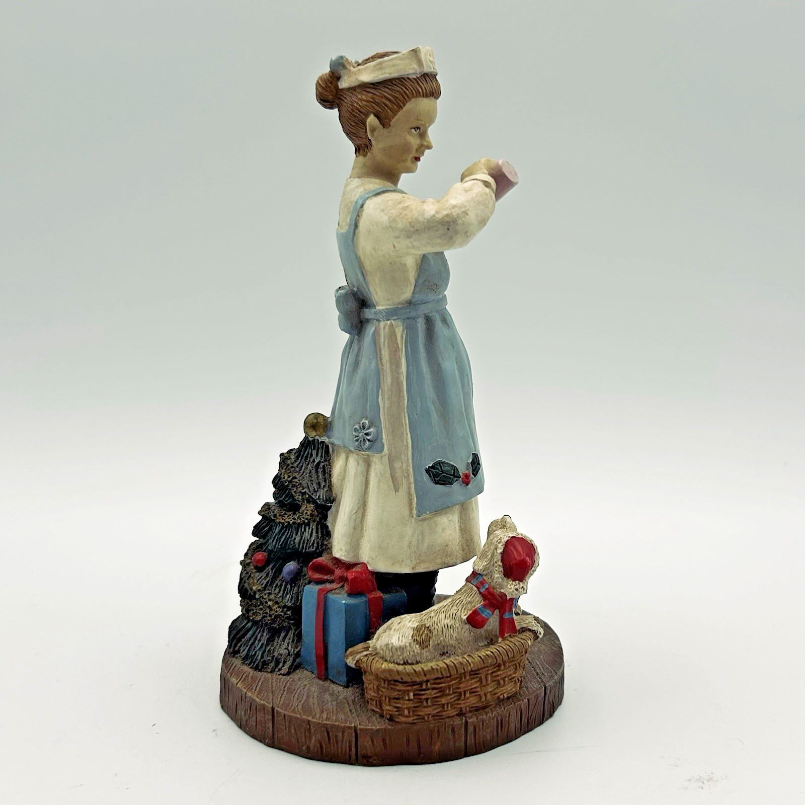 Vtg 1993 Nurse Figurine Stone Resin 6in Puppy Christmas Tree Signed NA Americana