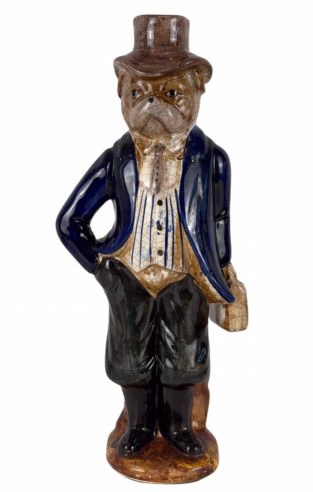 Vintage Dapper Aristocat Bulldog/Pug Dog Figurine With Crackle Glaze
