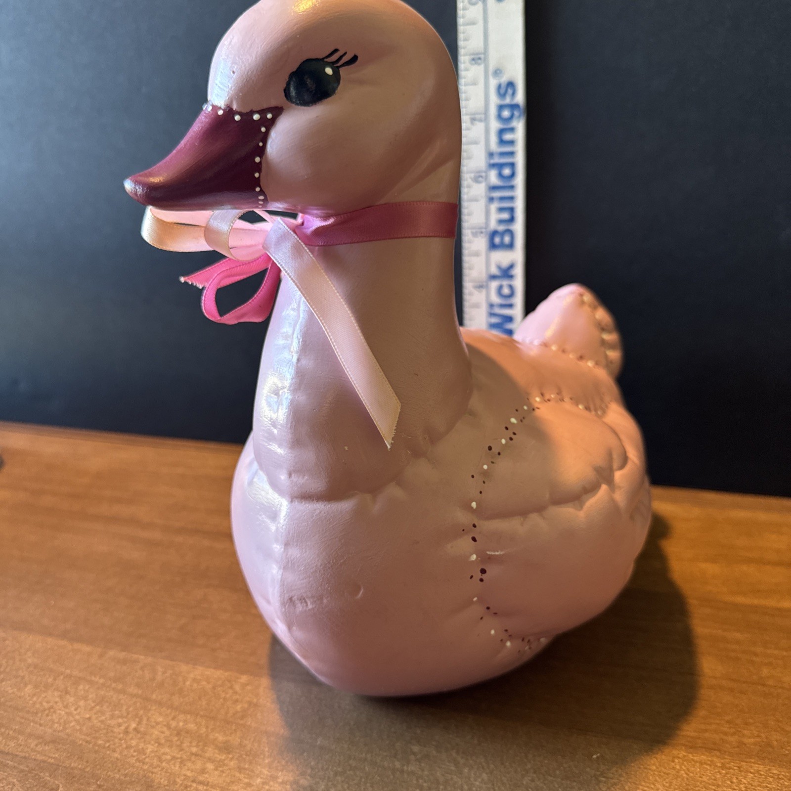 VTG.* 1985*Kimple Mold*Hand Painted*Pink Ceramic Duck Quilted Look